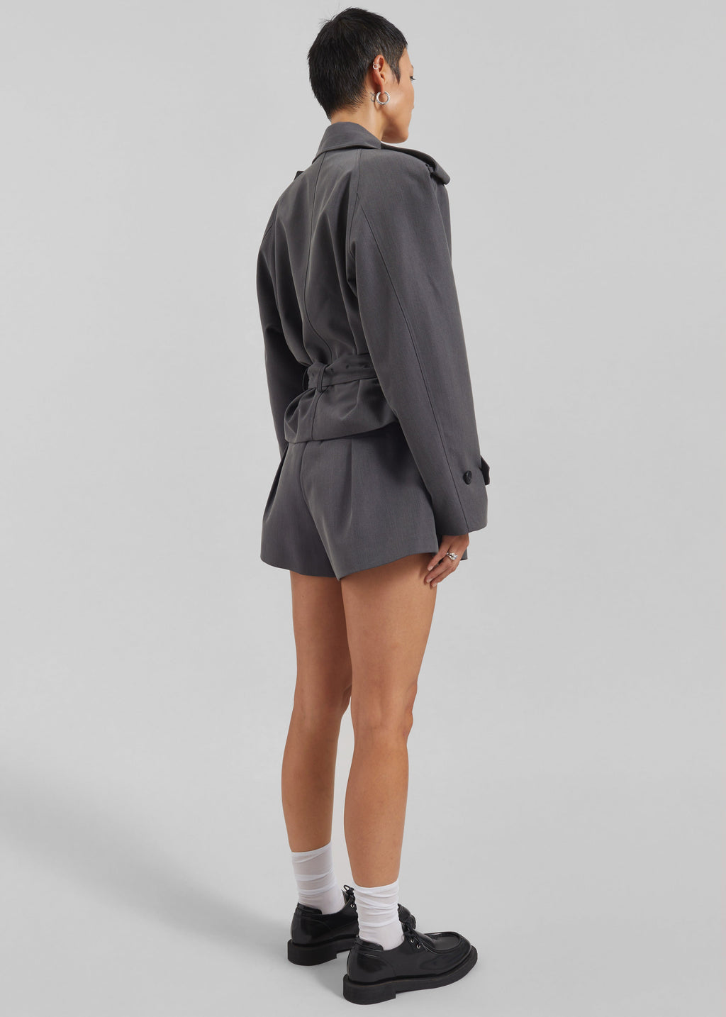 Kinsley Cropped Trench Jacket - Grey