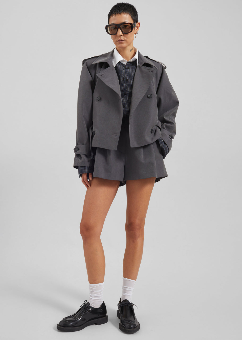 Kinsley Cropped Trench Jacket - Grey
