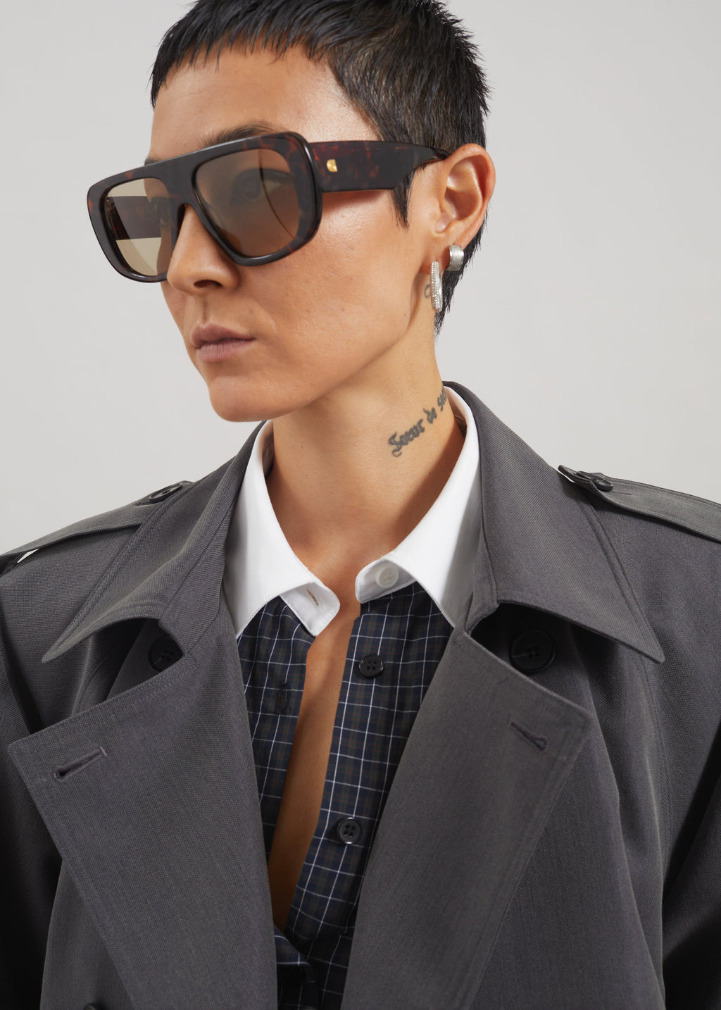 Kinsley Cropped Trench Jacket - Grey