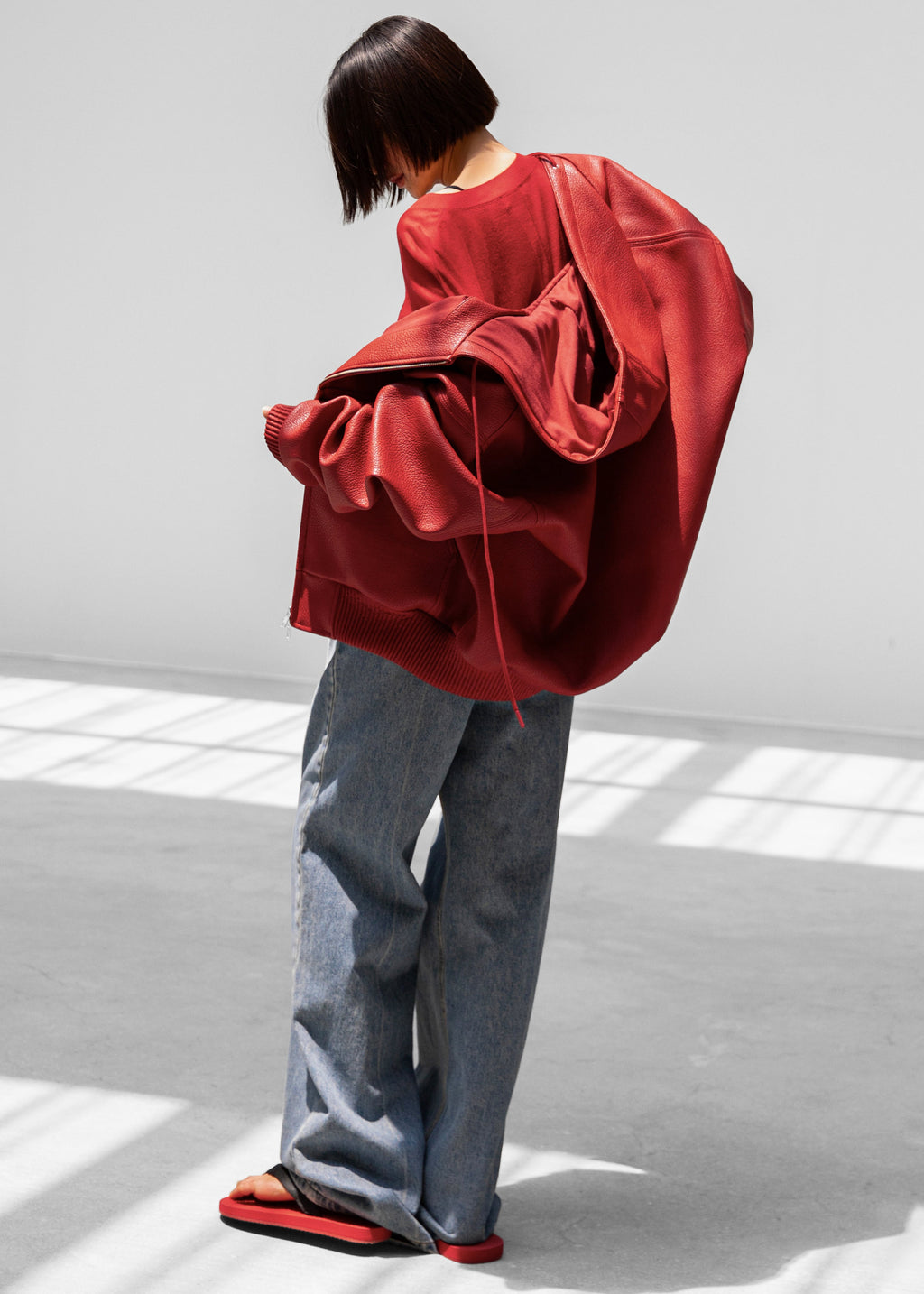 Kodai Faux Leather Bomber Jacket - Red