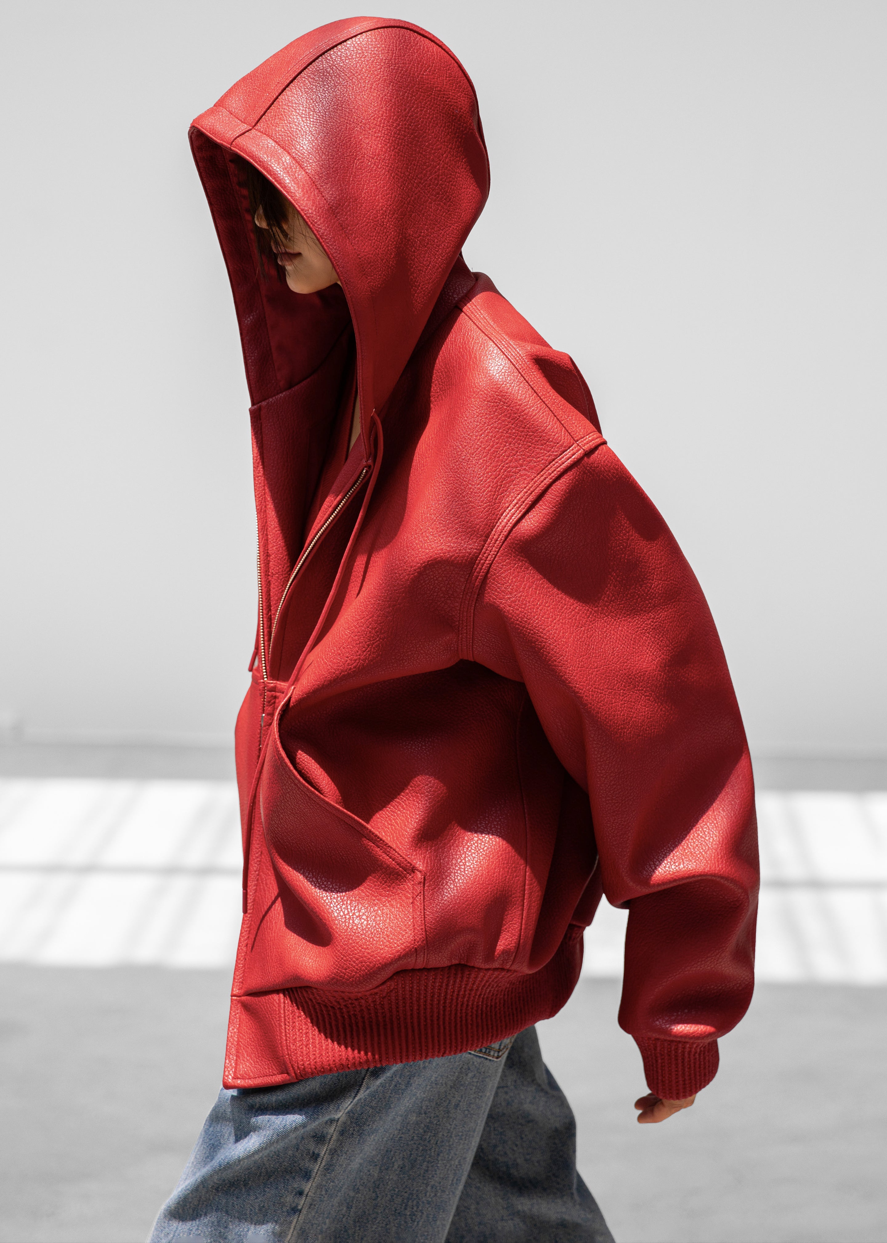 Kodai Faux Leather Bomber Jacket - Red