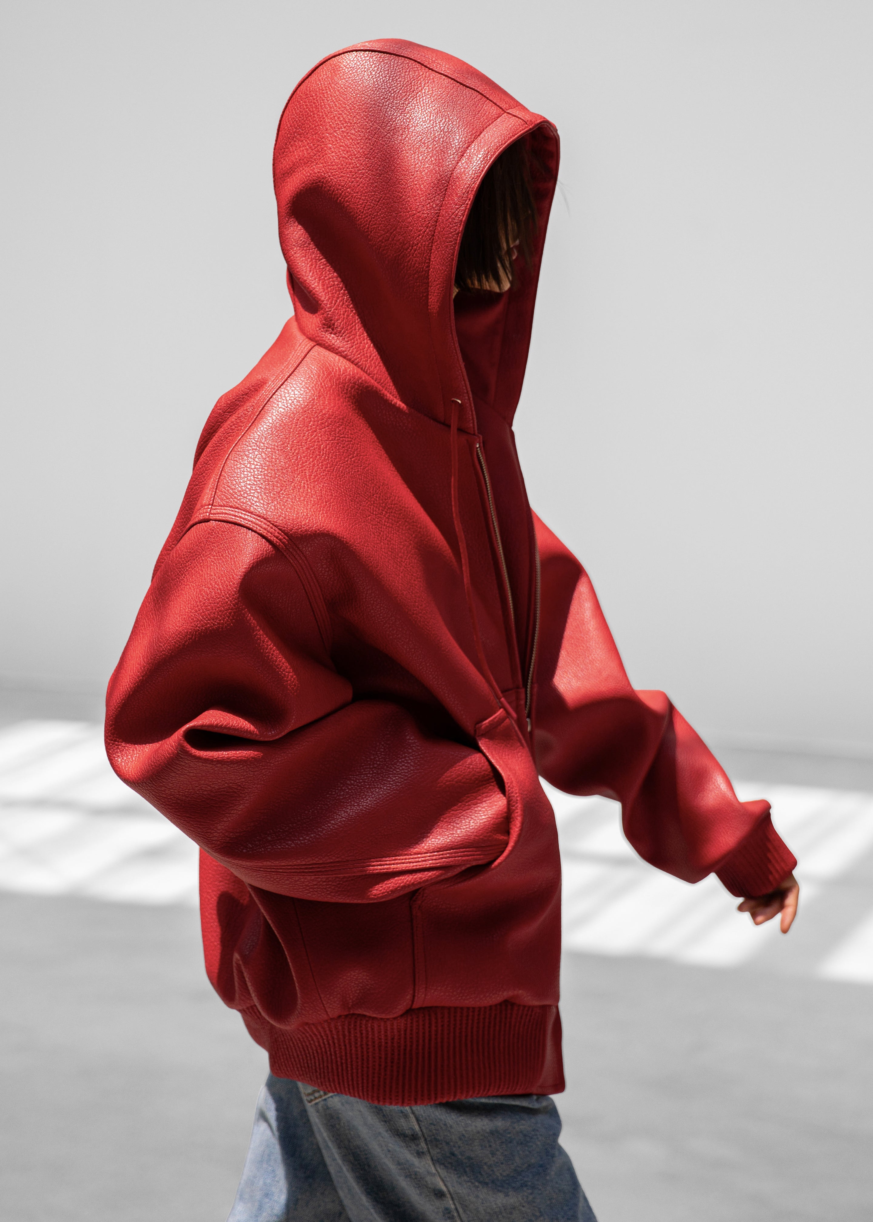 Kodai Faux Leather Bomber Jacket - Red