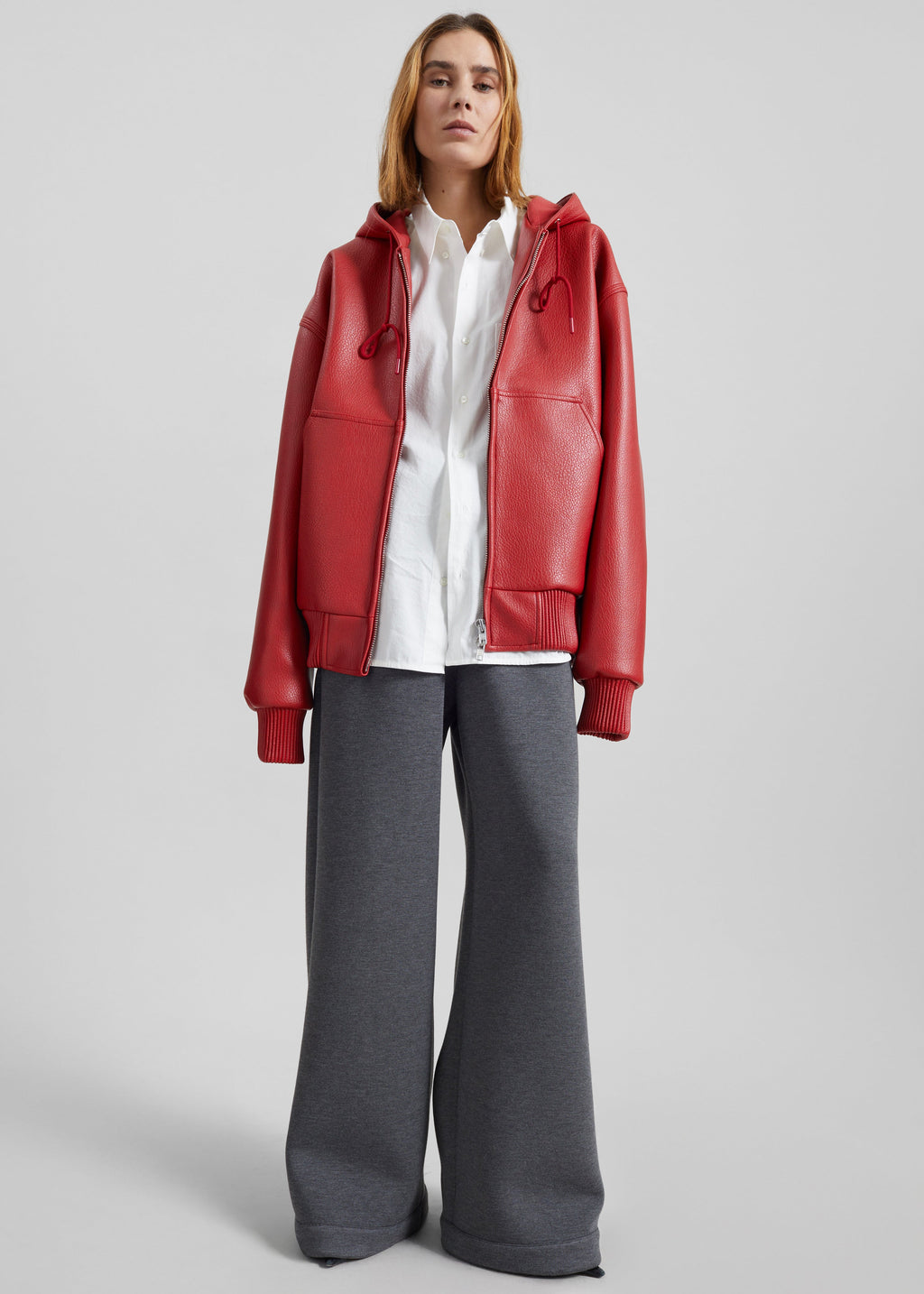 Kodai Faux Leather Bomber Jacket - Red