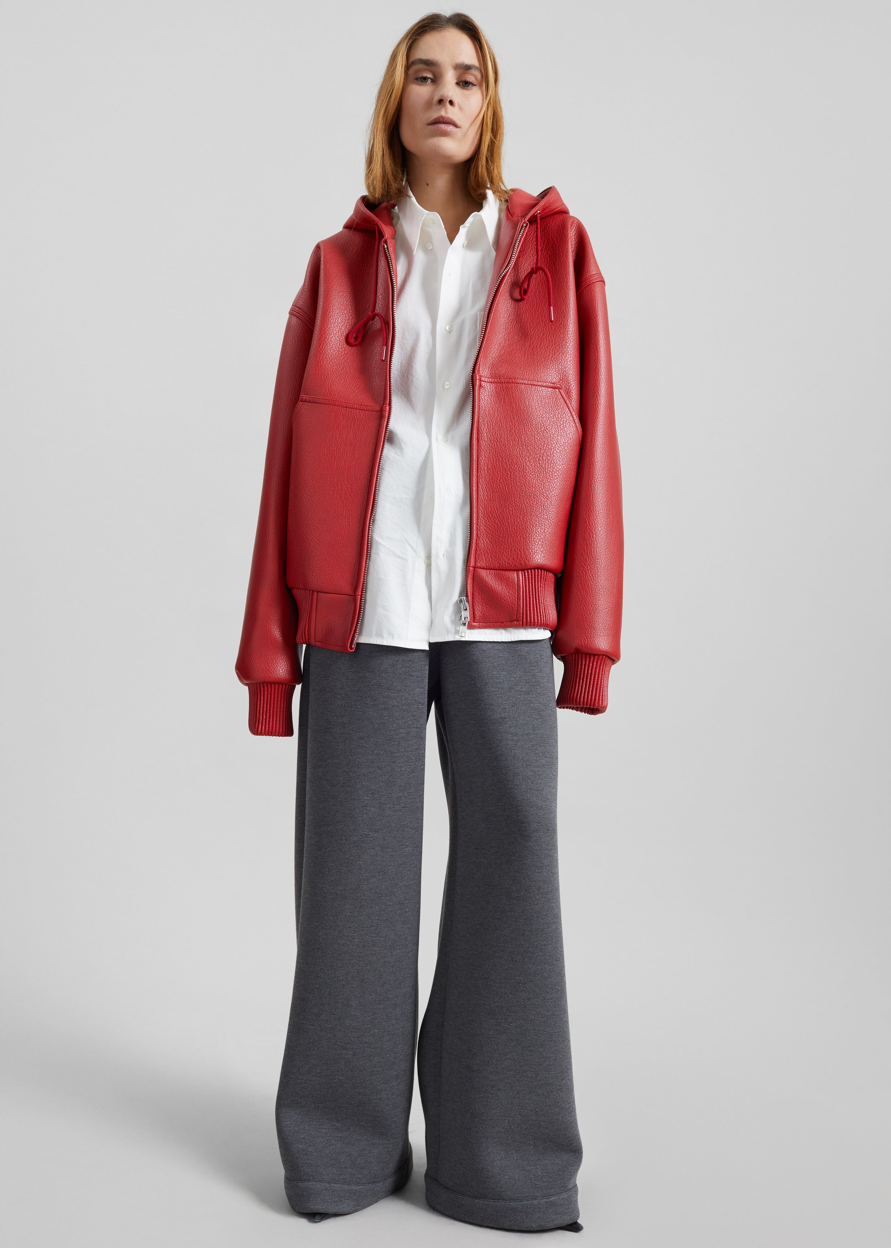 Kodai Faux Leather Bomber Jacket - Red