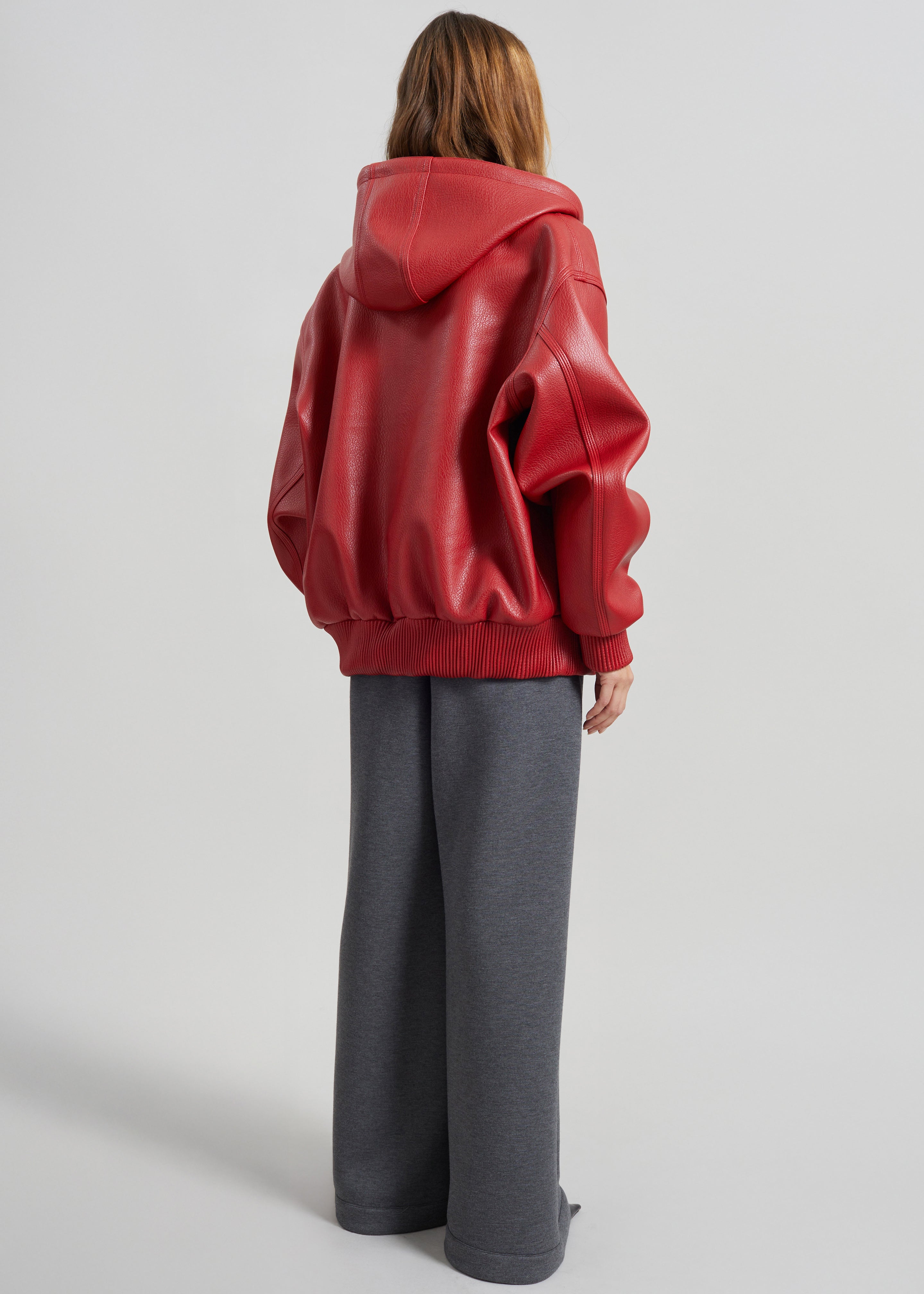 Kodai Faux Leather Bomber Jacket - Red
