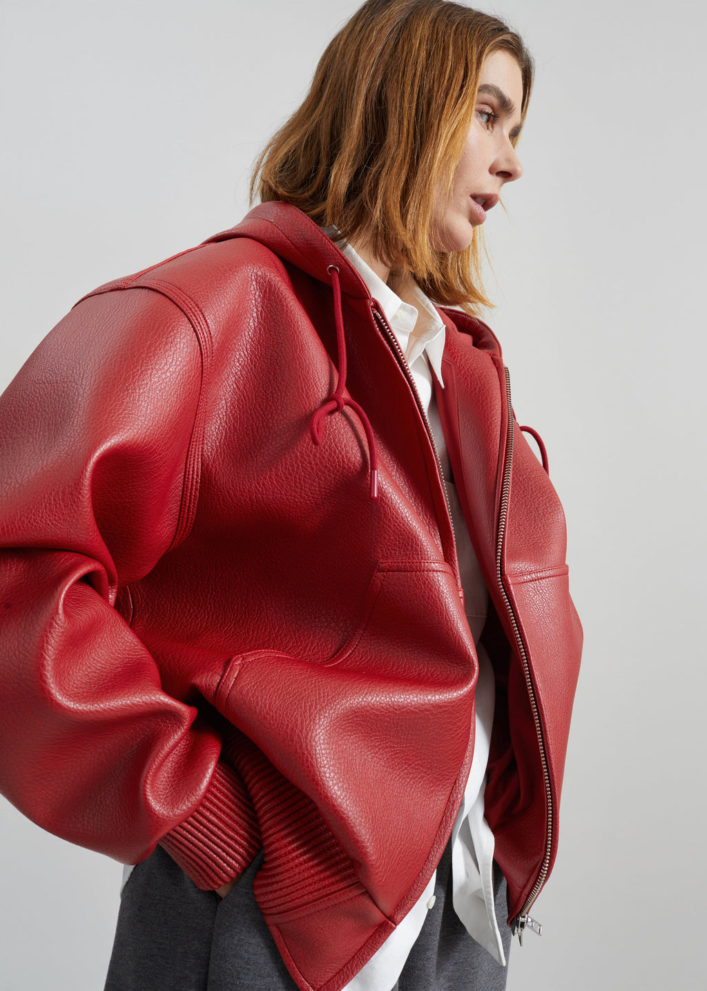 Kodai Faux Leather Bomber Jacket - Red