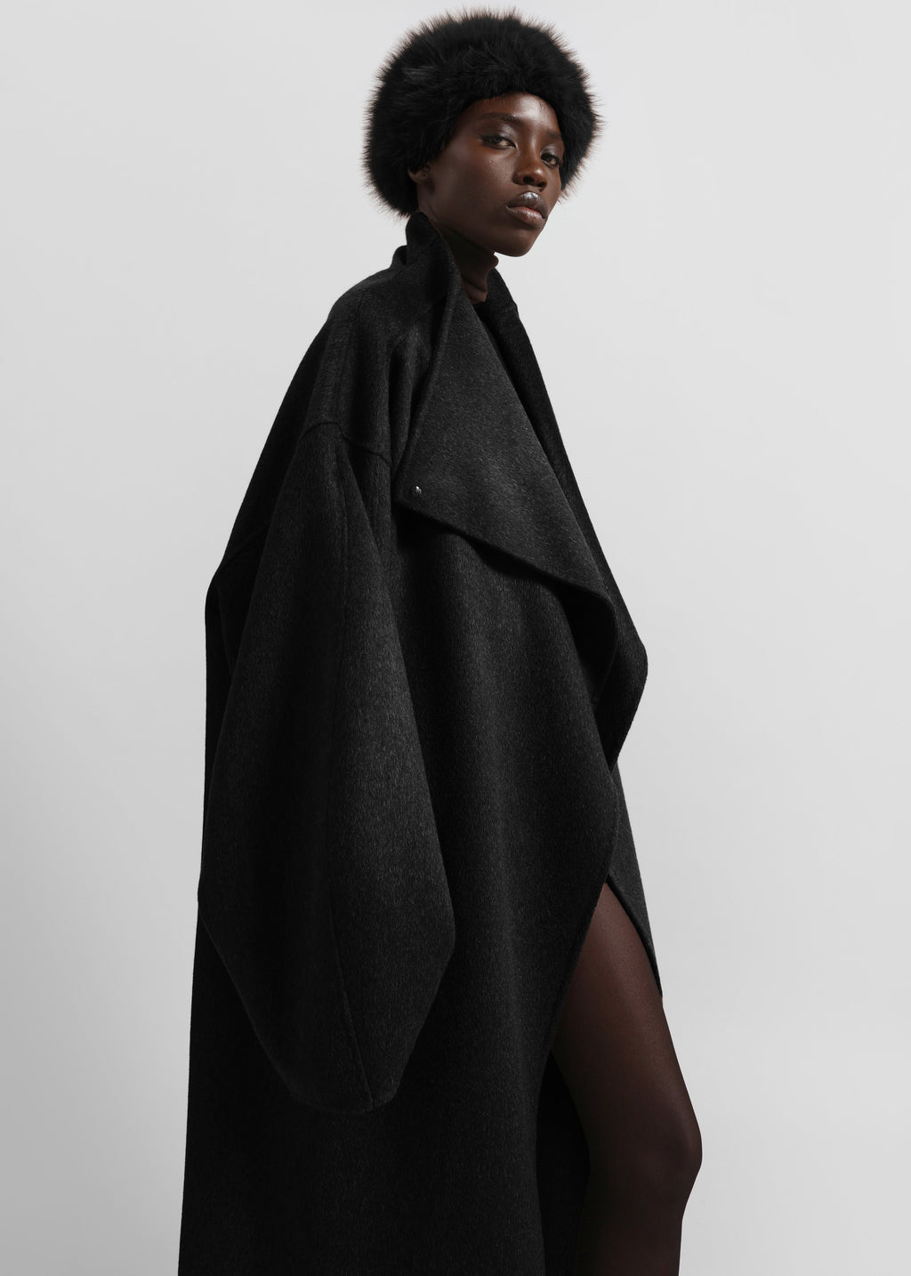 Leroy Funnel Neck Wool Coat - Black