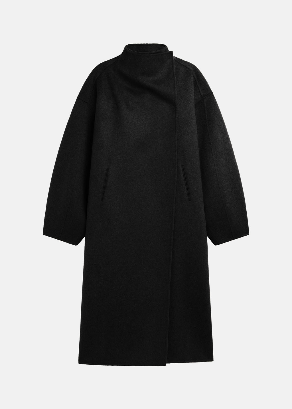 Leroy Funnel Neck Wool Coat - Black