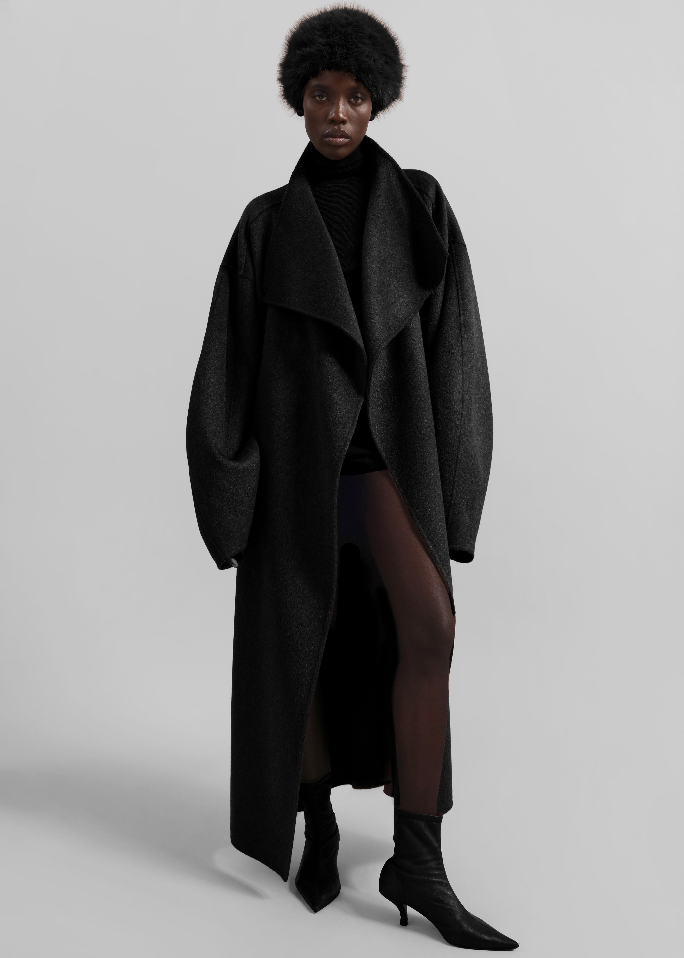 Leroy Funnel Neck Wool Coat - Black