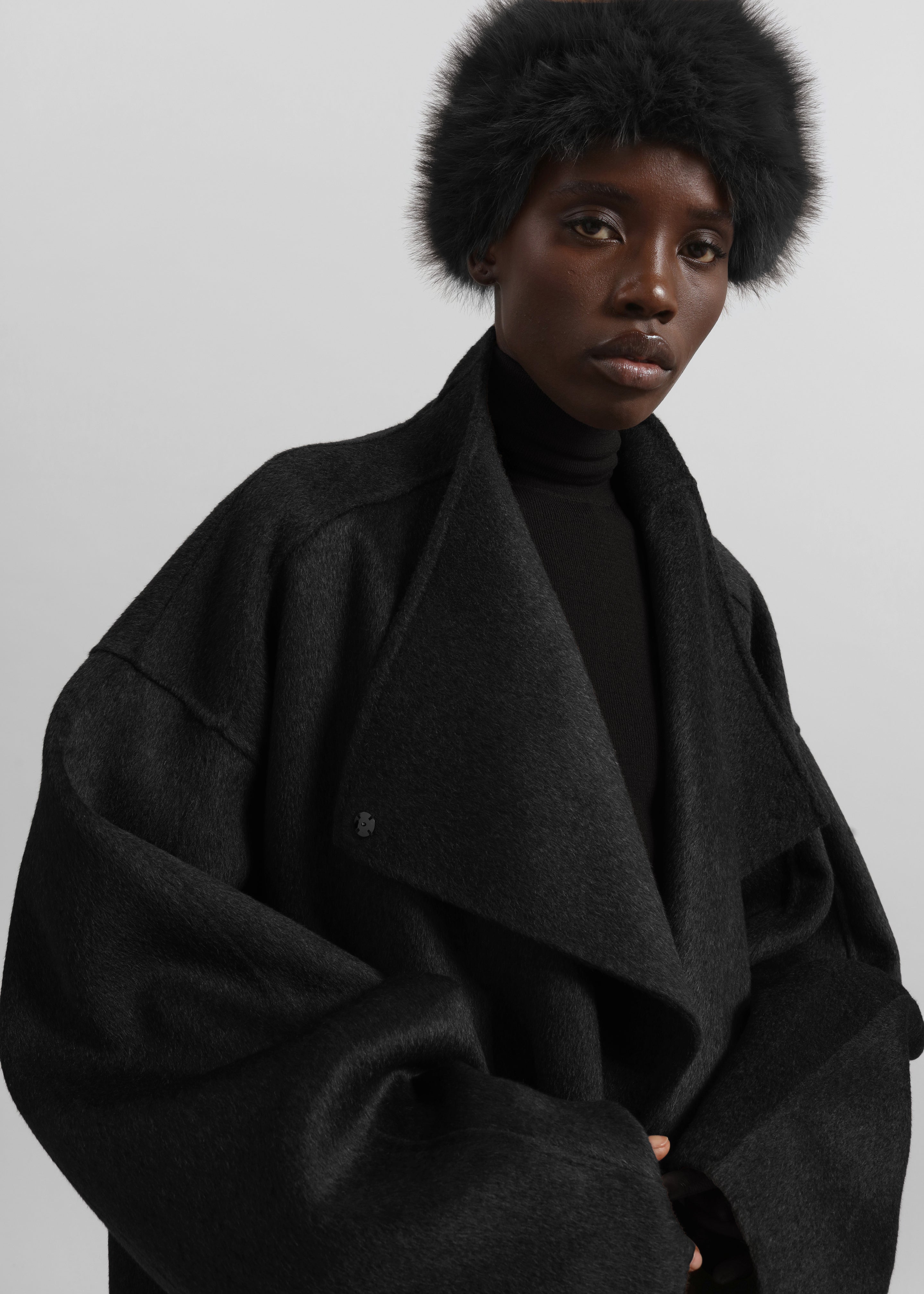 Leroy Funnel Neck Wool Coat - Black