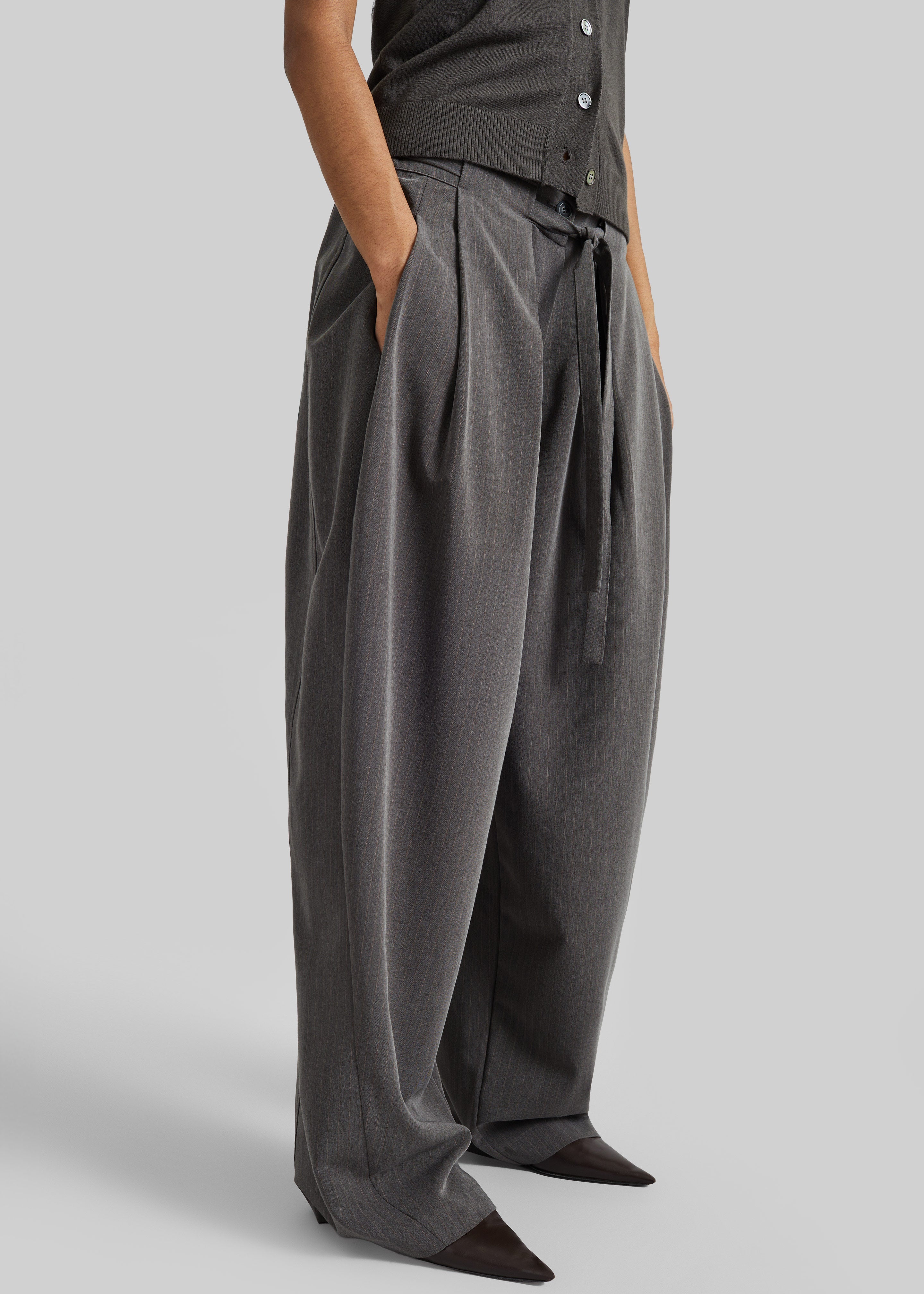 Loire Curved Pants - Charcoal Pinstripe