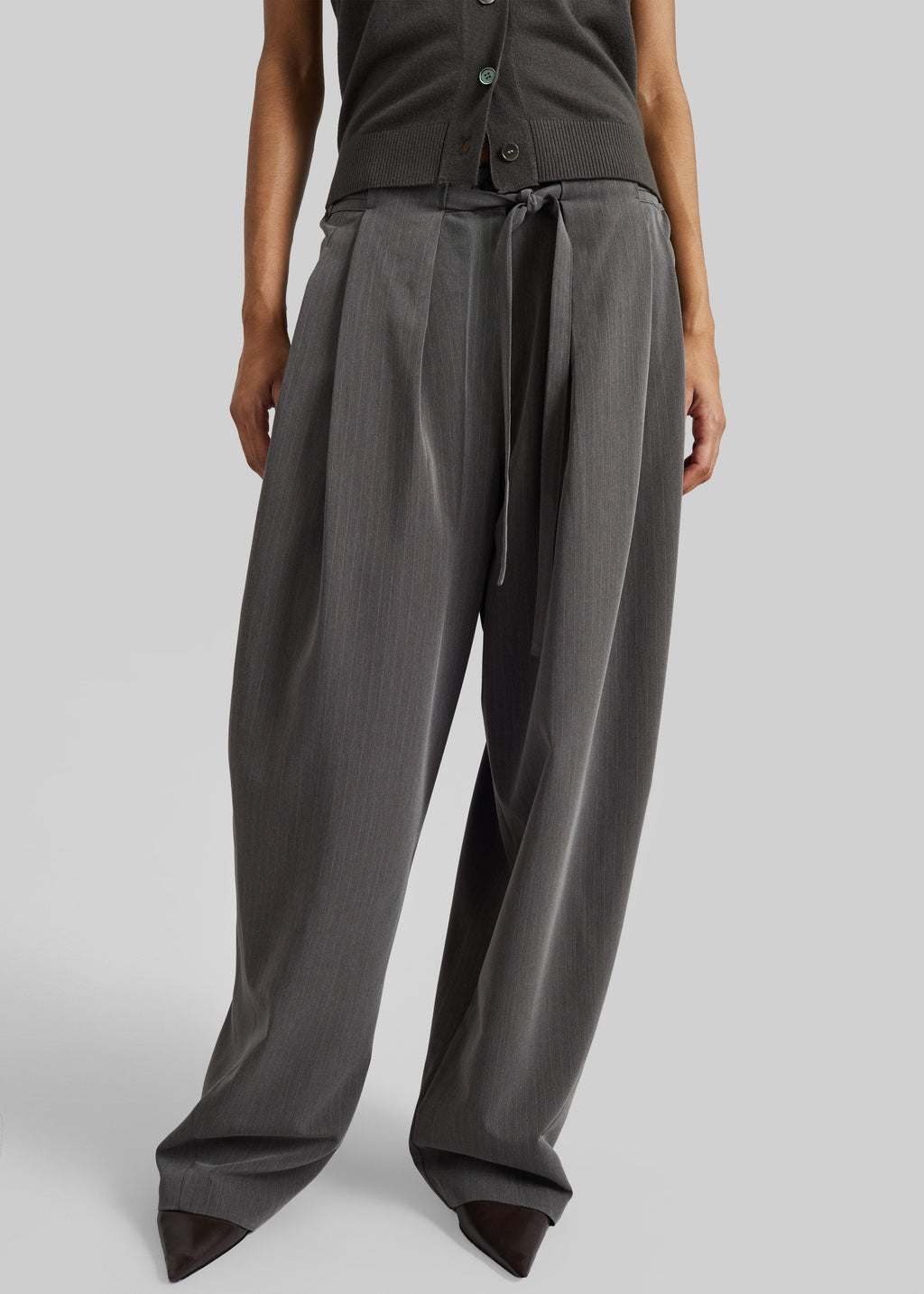 Loire Curved Pants - Charcoal Pinstripe