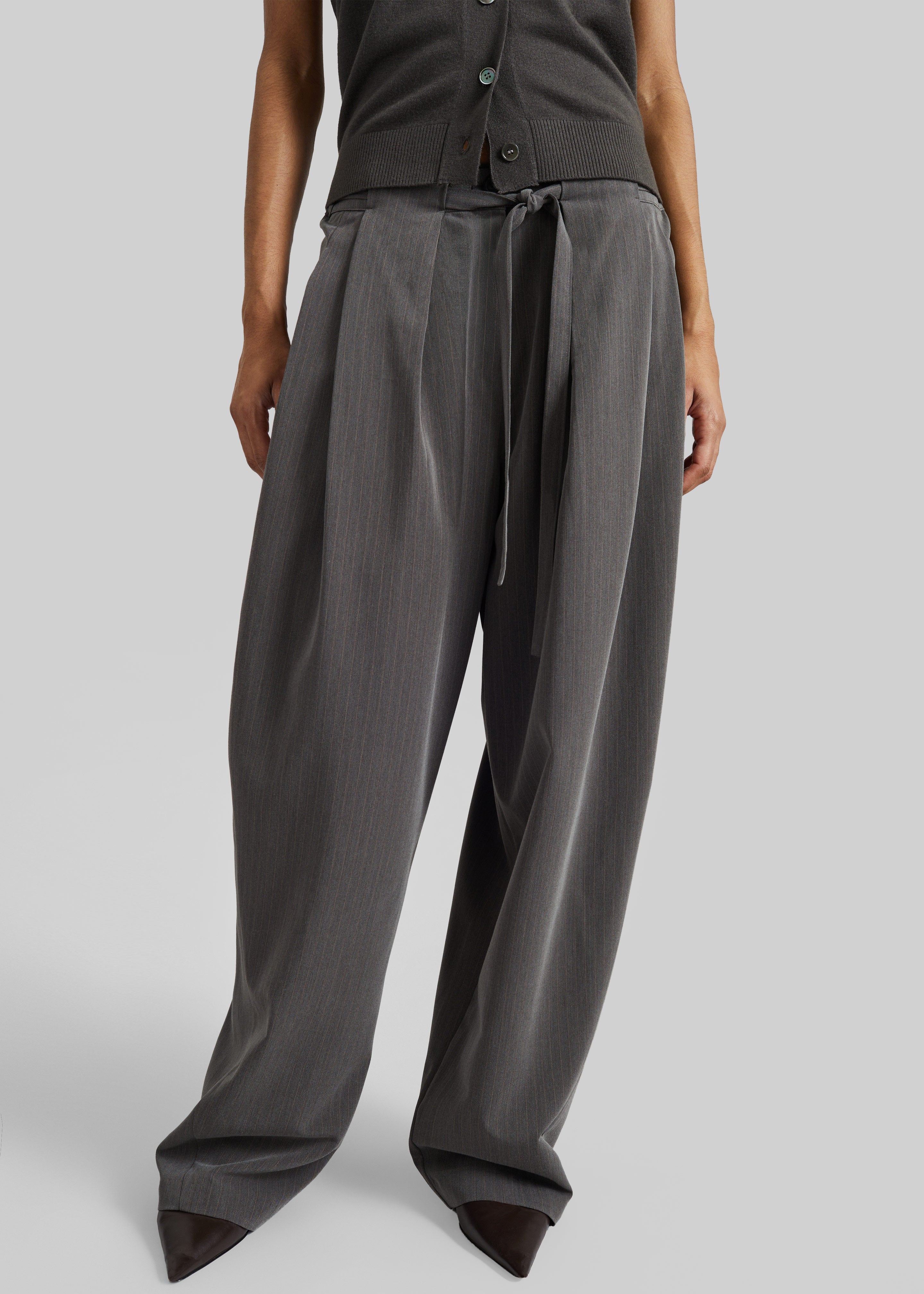 Loire Curved Pants - Charcoal Pinstripe