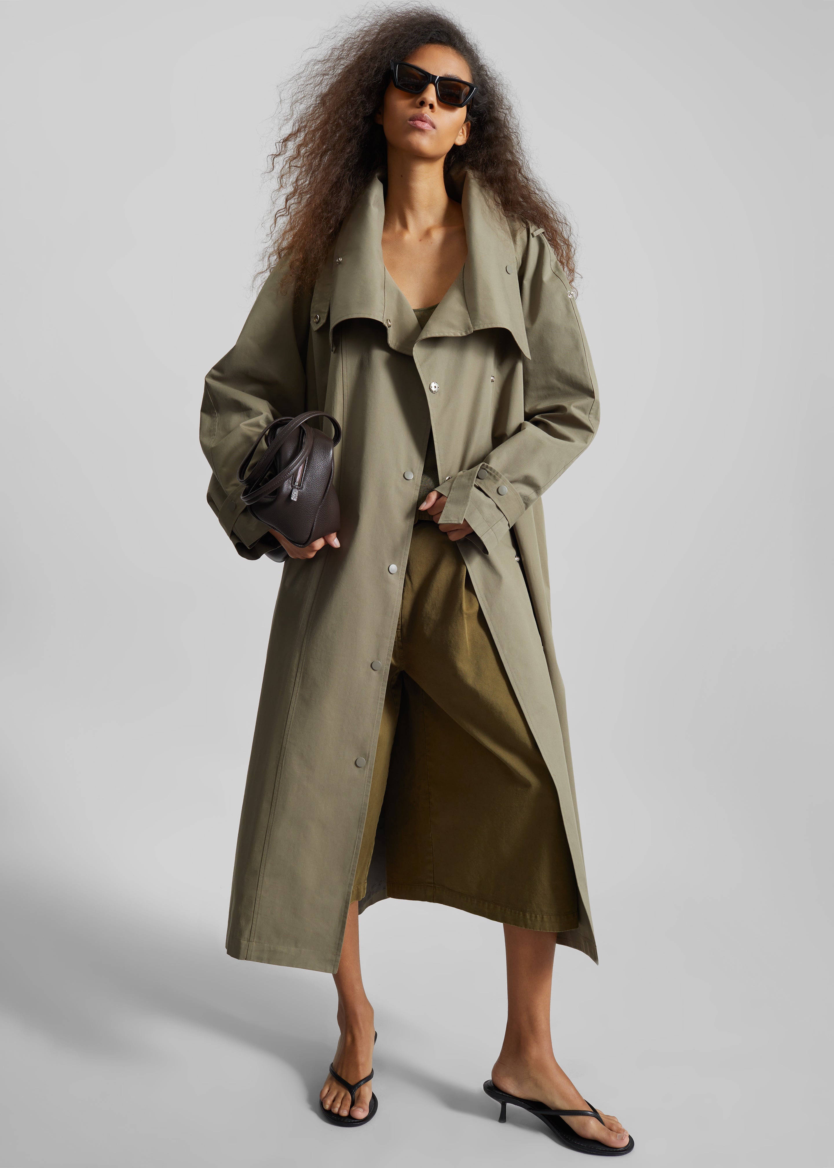 Lottie Wing Collar Trench Coat - Olive