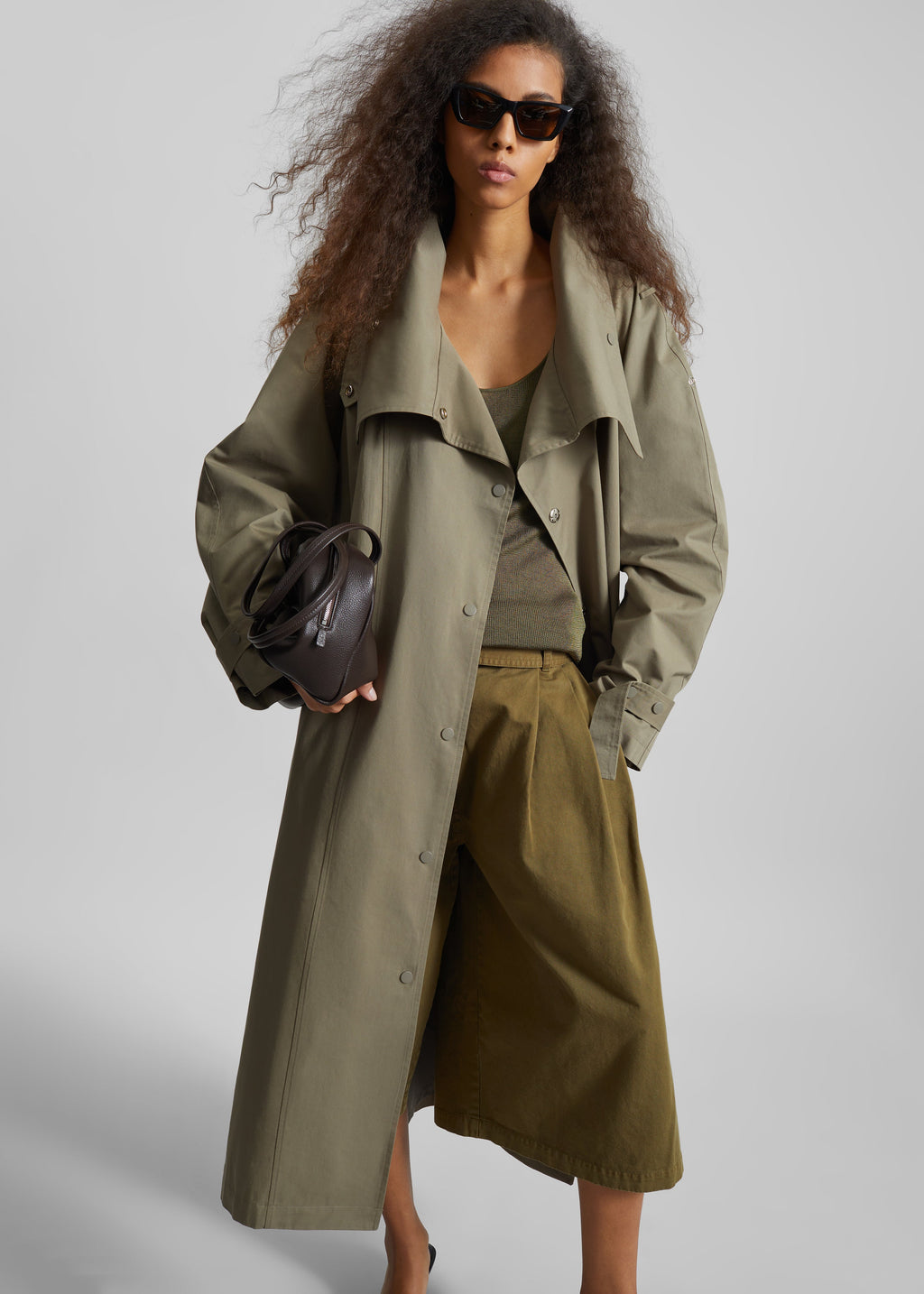 Lottie Wing Collar Trench Coat - Olive