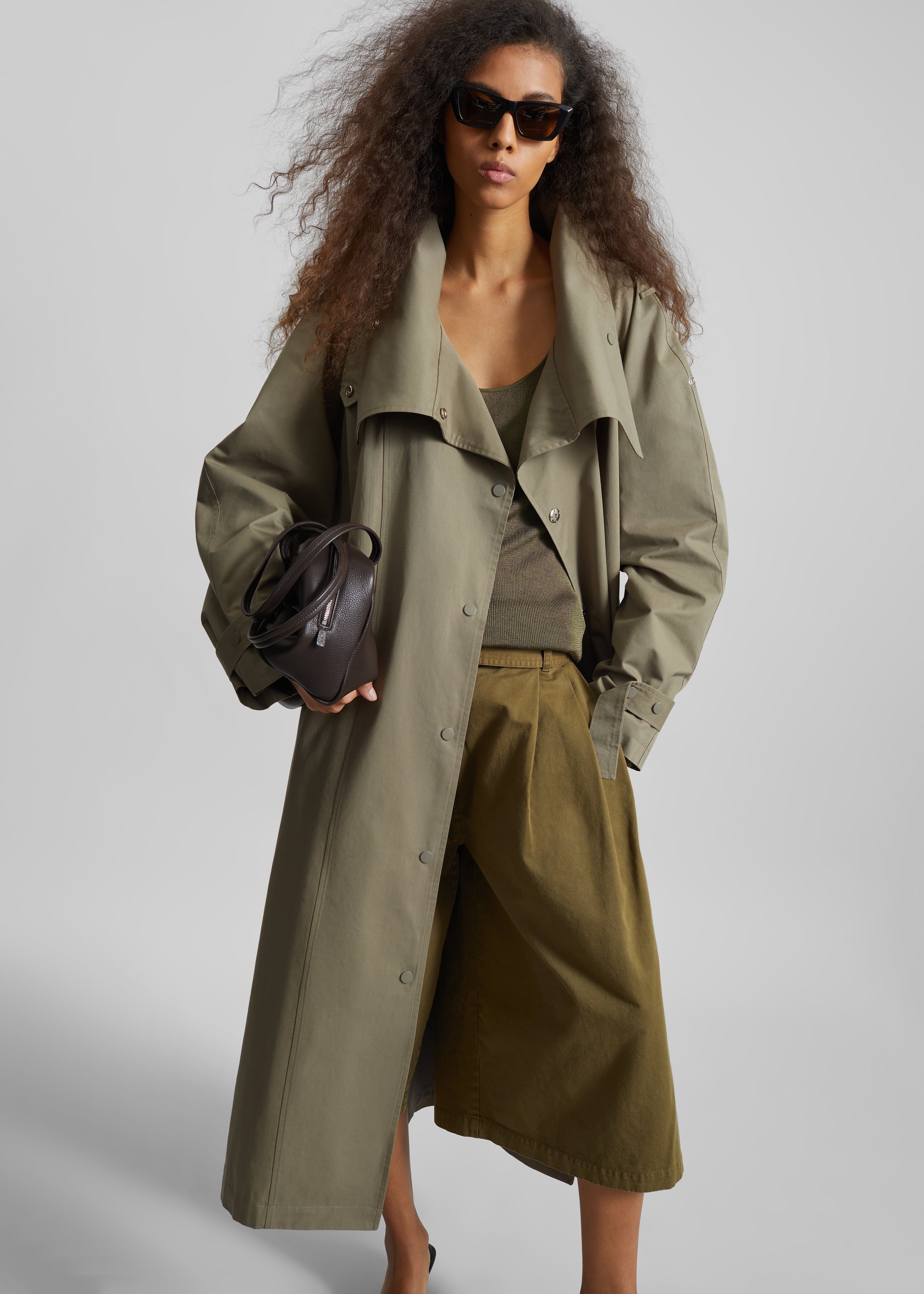 Lottie Wing Collar Trench Coat - Olive