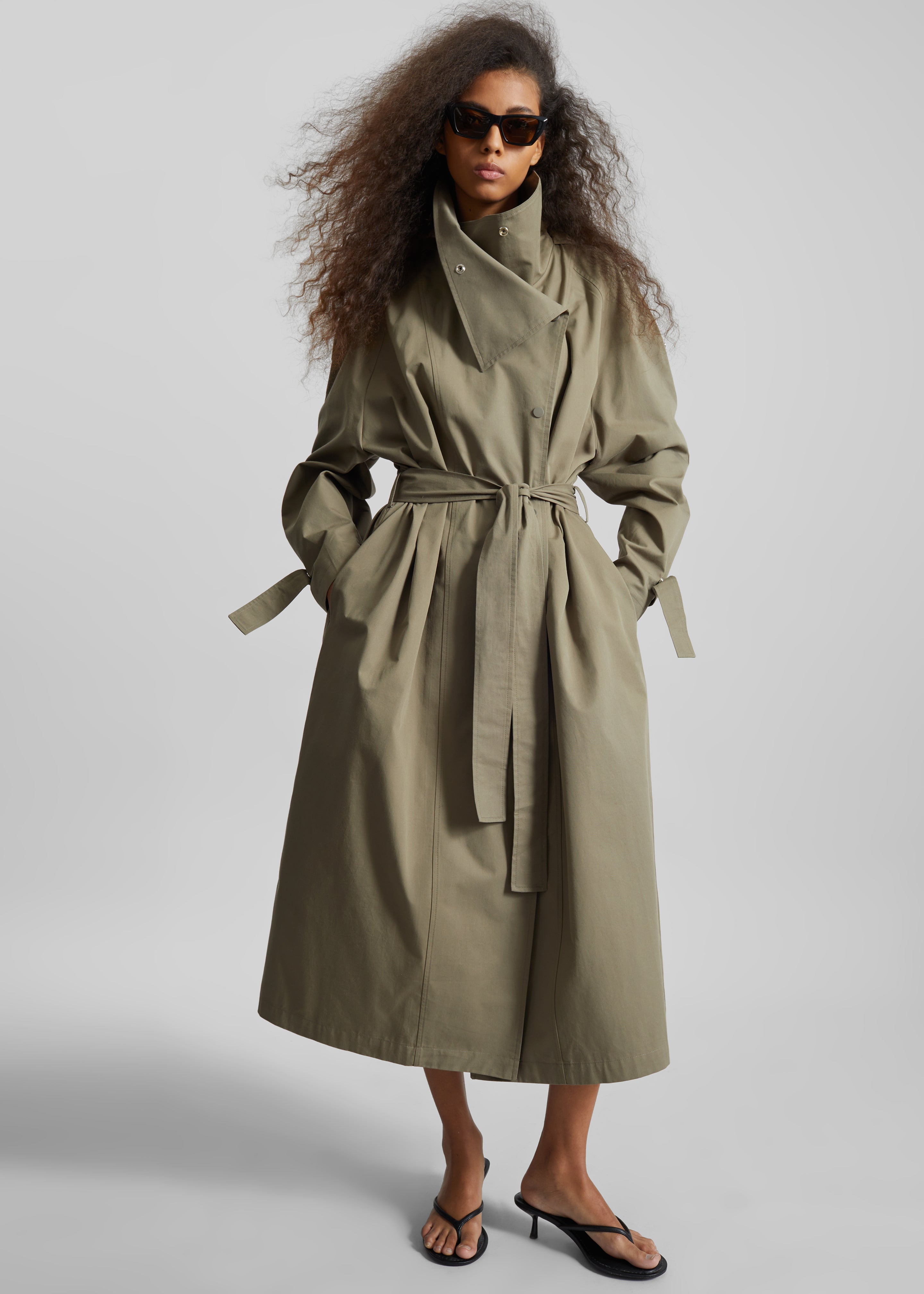 Lottie Wing Collar Trench Coat - Olive