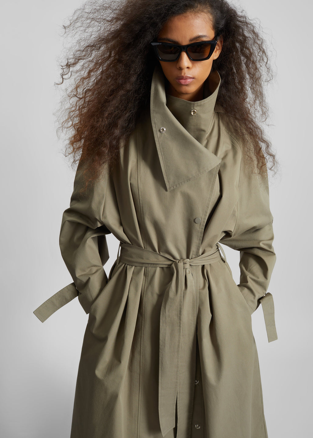 Lottie Wing Collar Trench Coat - Olive