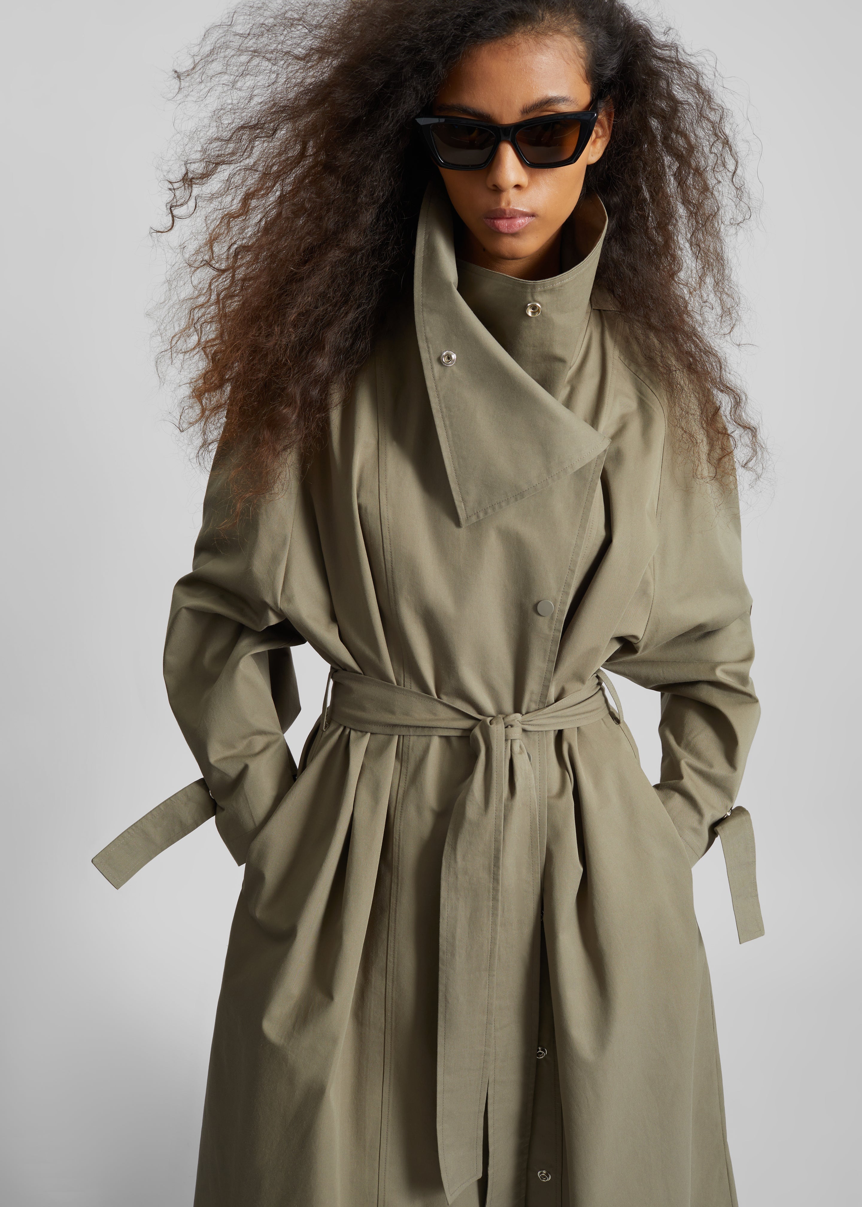 Lottie Wing Collar Trench Coat - Olive