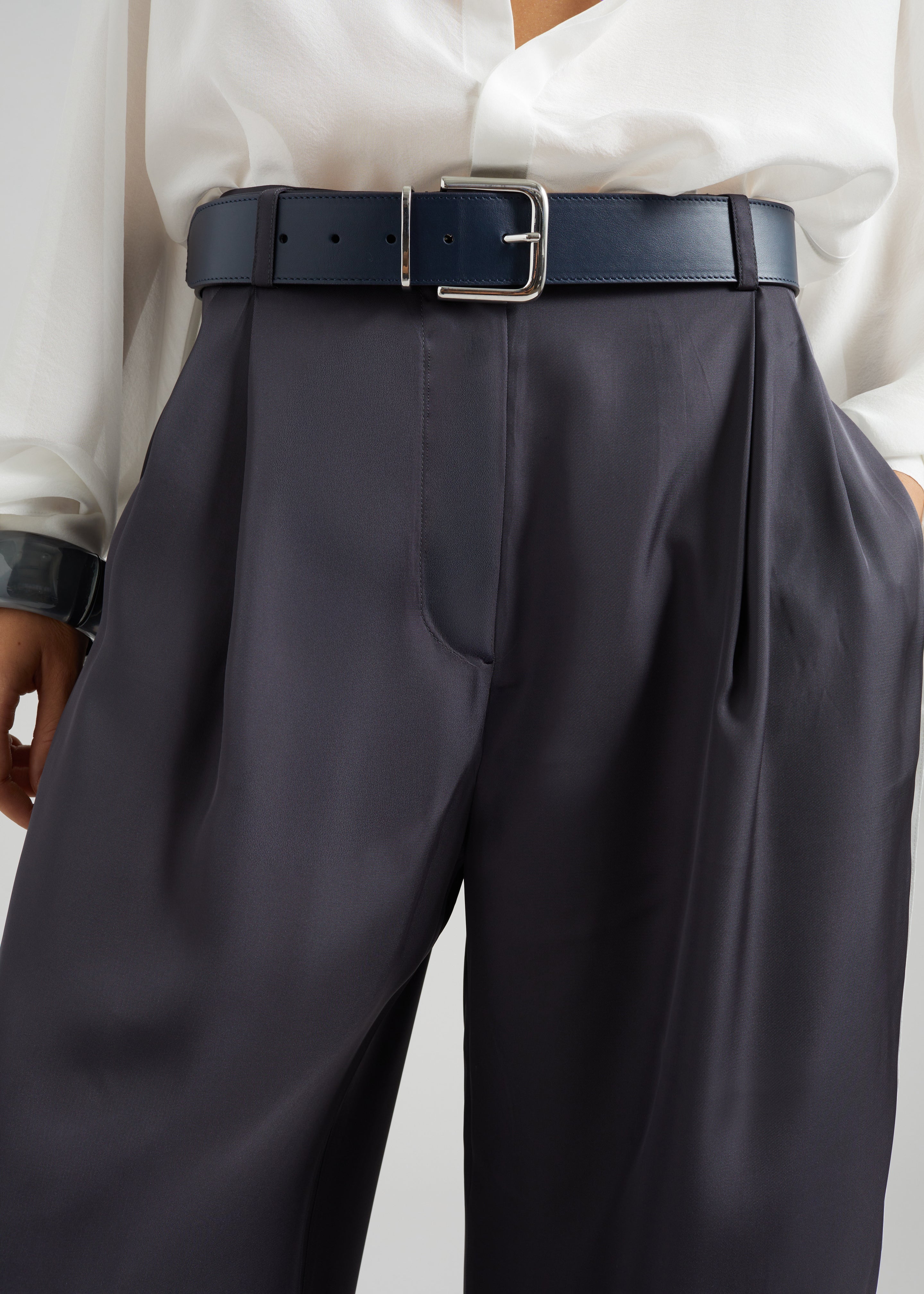 Marfa Pleated Silk Trousers - Storm Grey