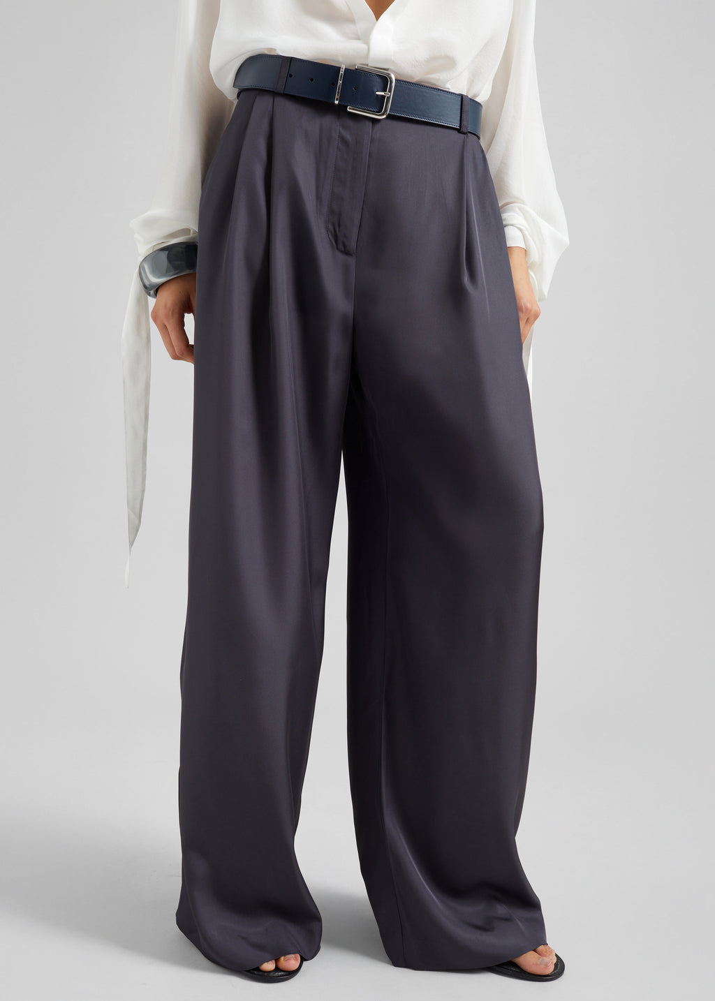 Marfa Pleated Silk Trousers - Storm Grey