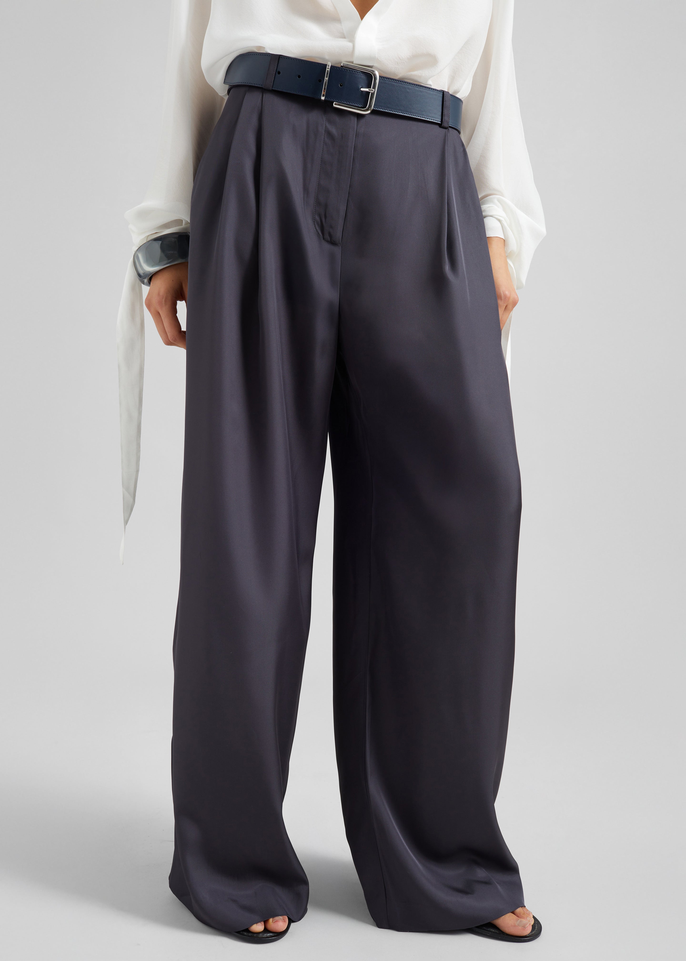 Marfa Pleated Silk Trousers - Storm Grey