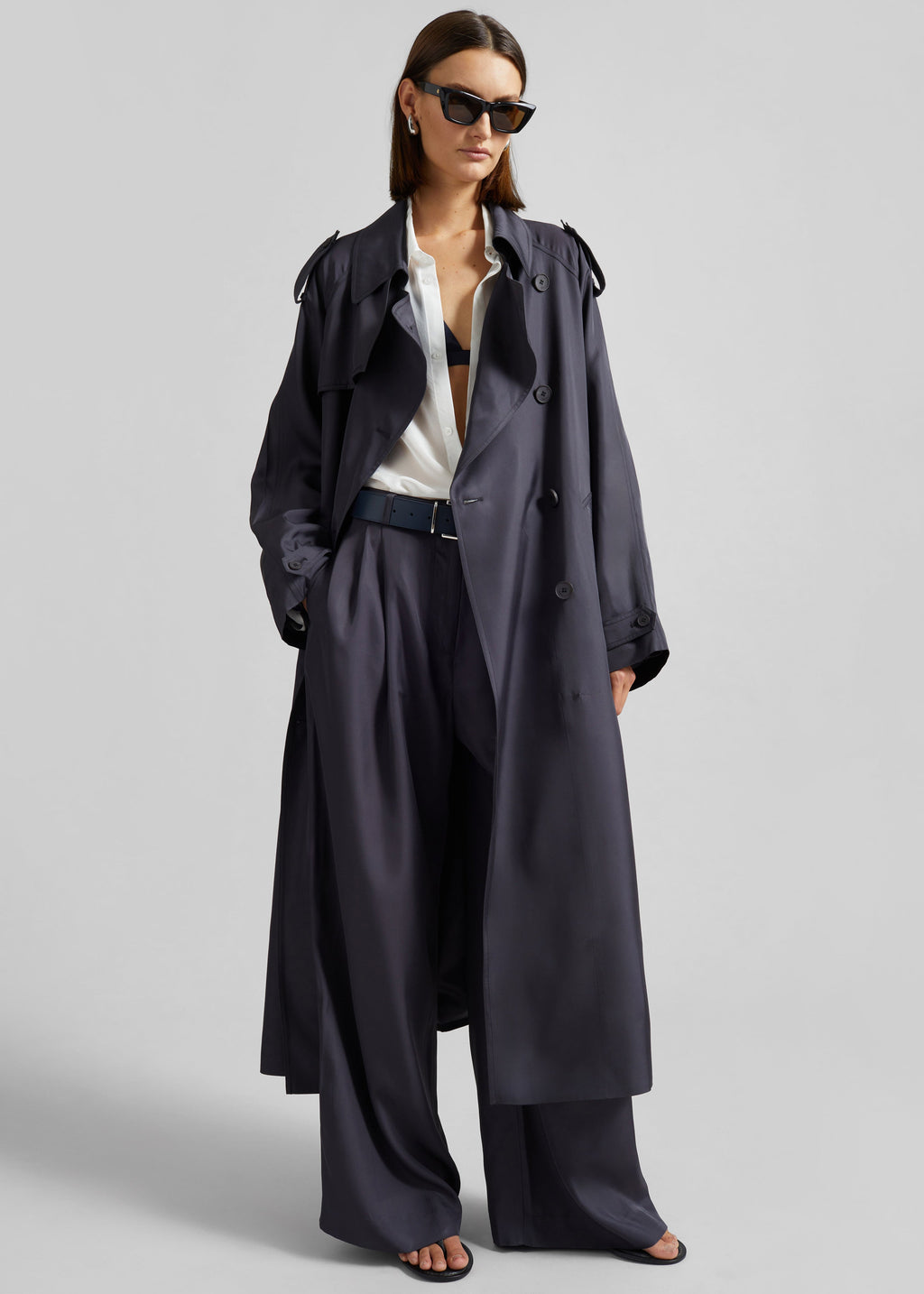 Marfa Pleated Silk Trousers - Storm Grey