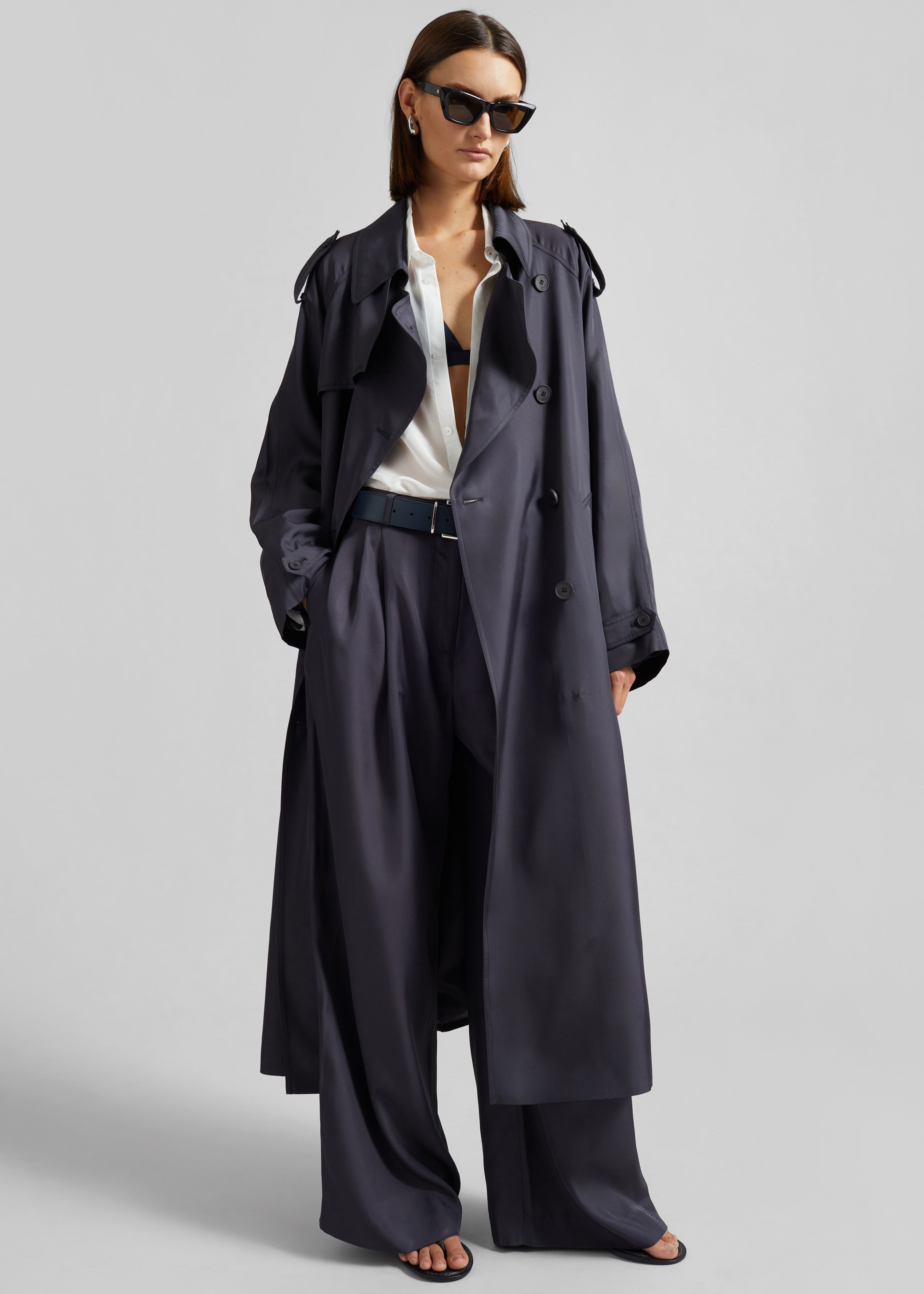 Marfa Pleated Silk Trousers - Storm Grey