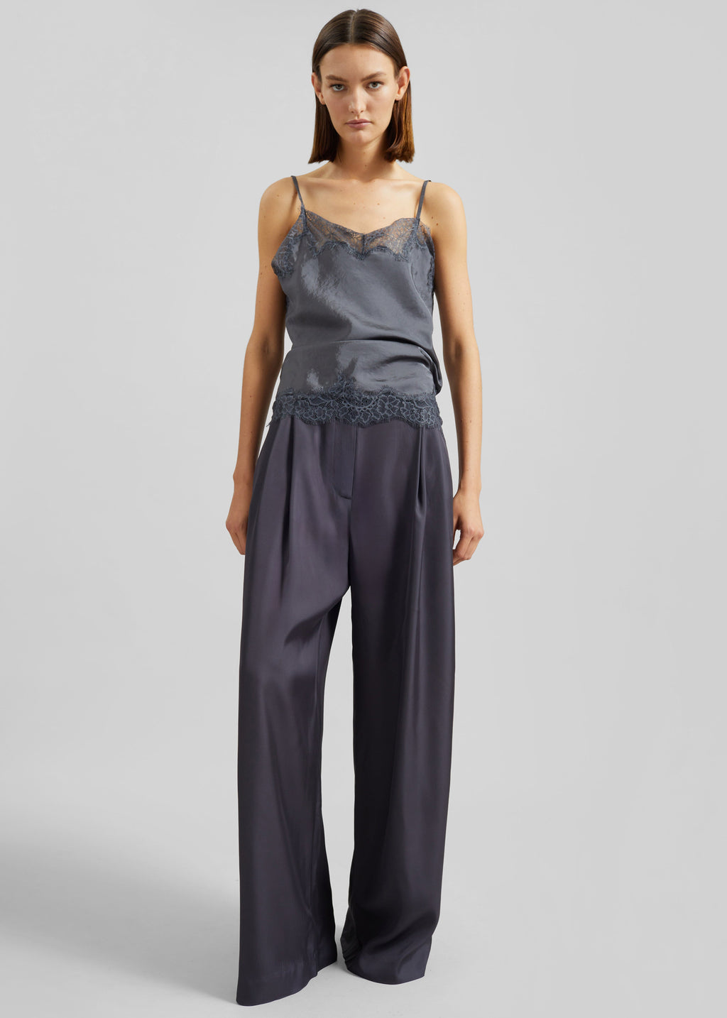 Marfa Pleated Silk Trousers - Storm Grey