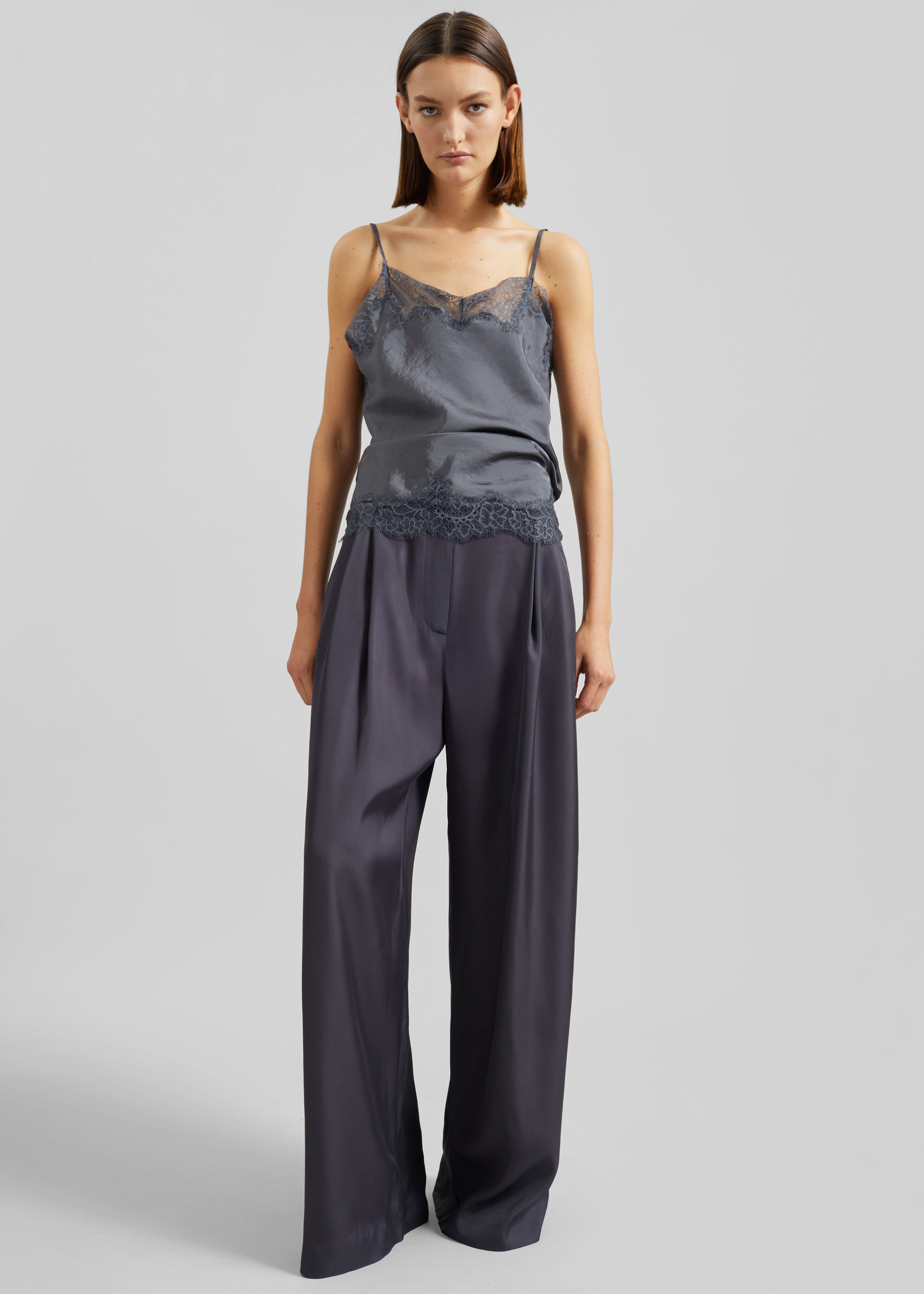 Marfa Pleated Silk Trousers - Storm Grey