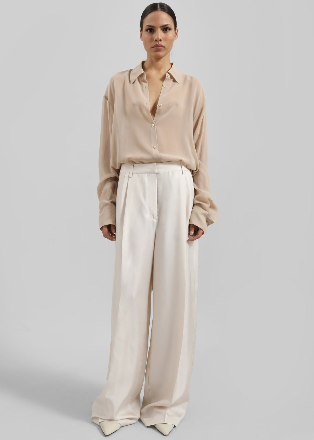 Marfa Pleated Silk Trousers - Ivory