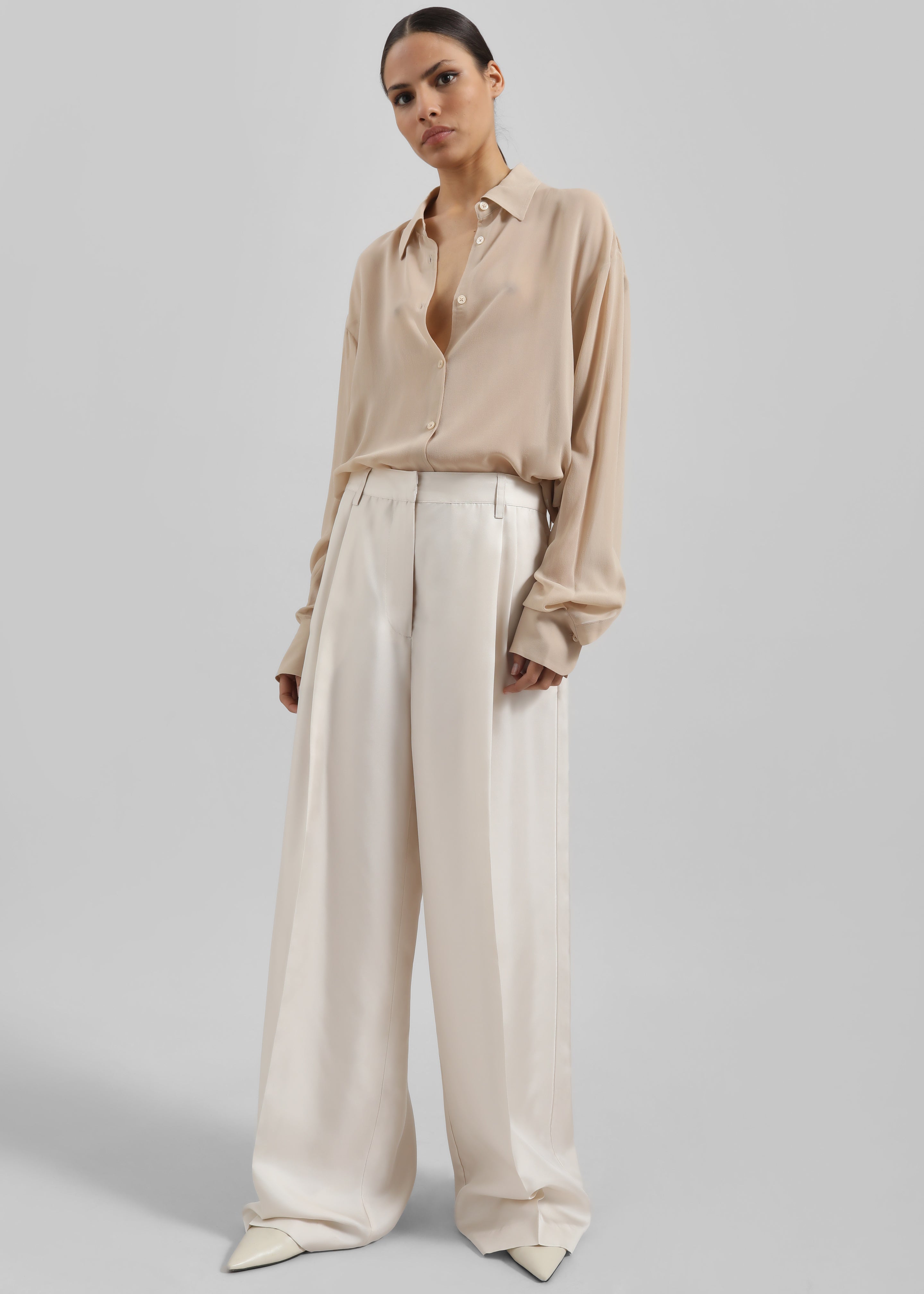 Marfa Pleated Silk Trousers - Ivory