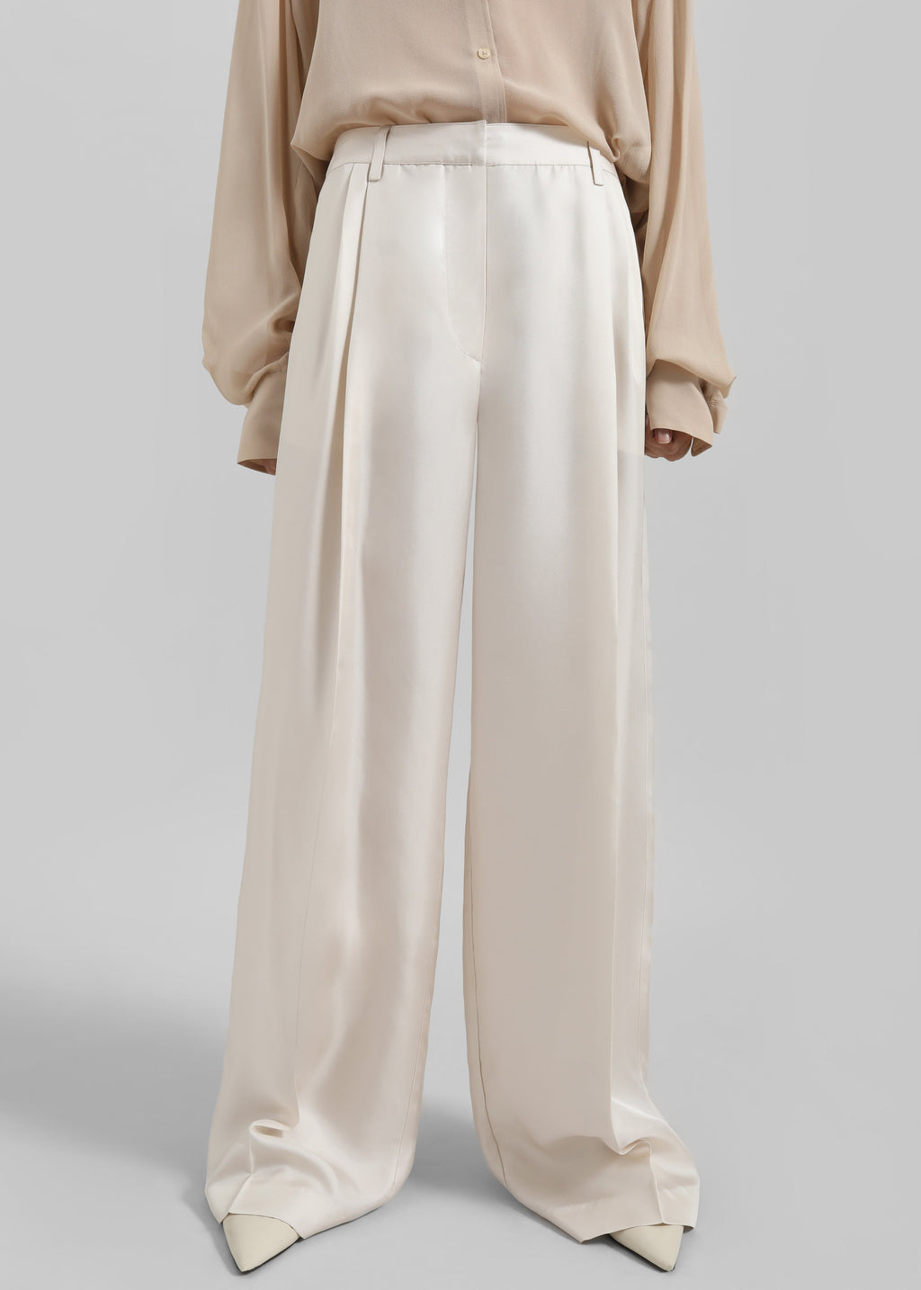 Marfa Pleated Silk Trousers - Ivory