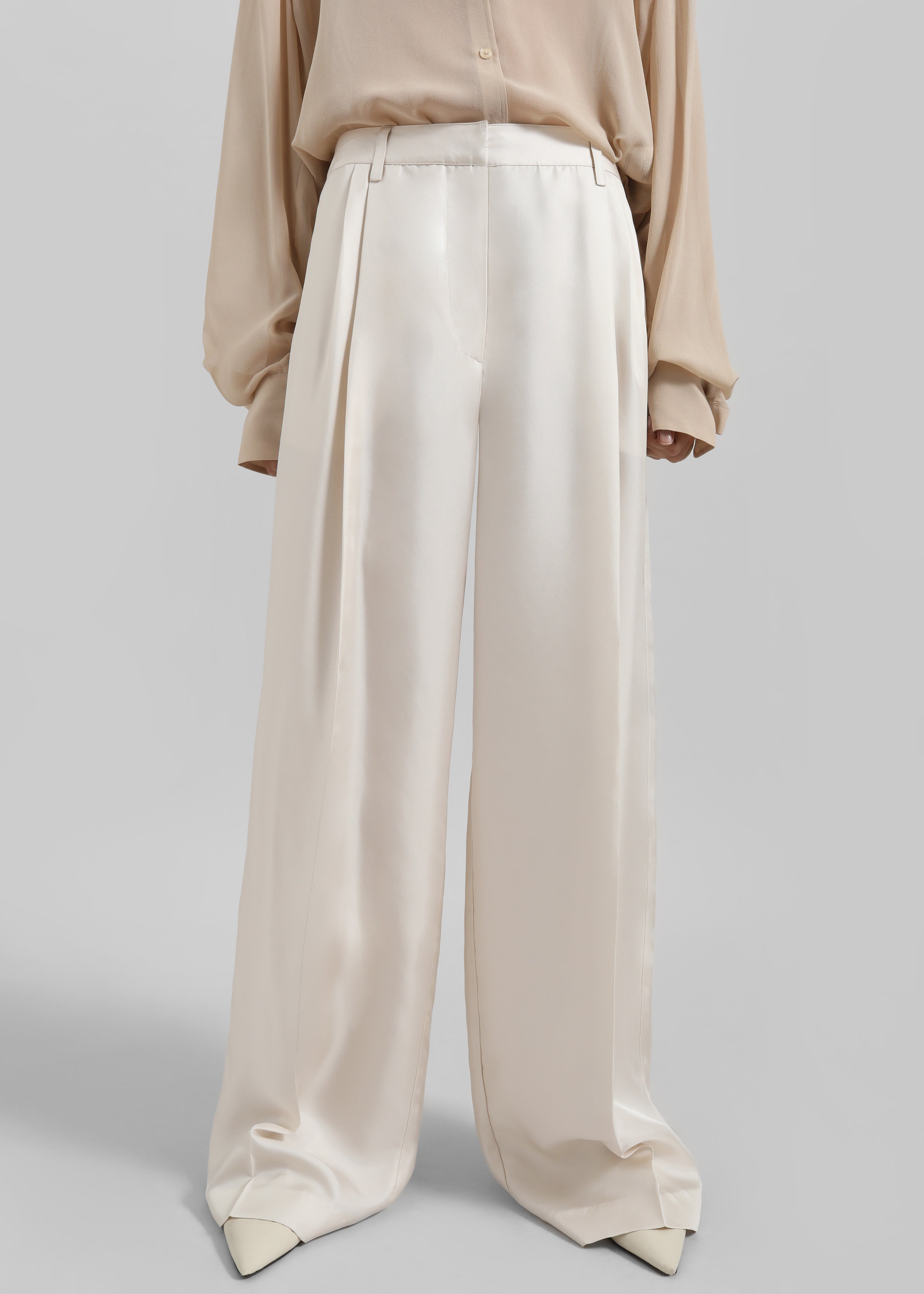 Marfa Pleated Silk Trousers - Ivory