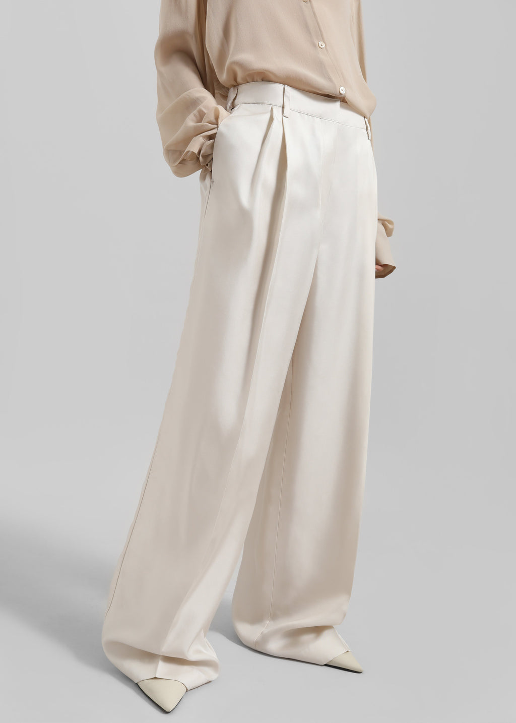 Marfa Pleated Silk Trousers - Ivory