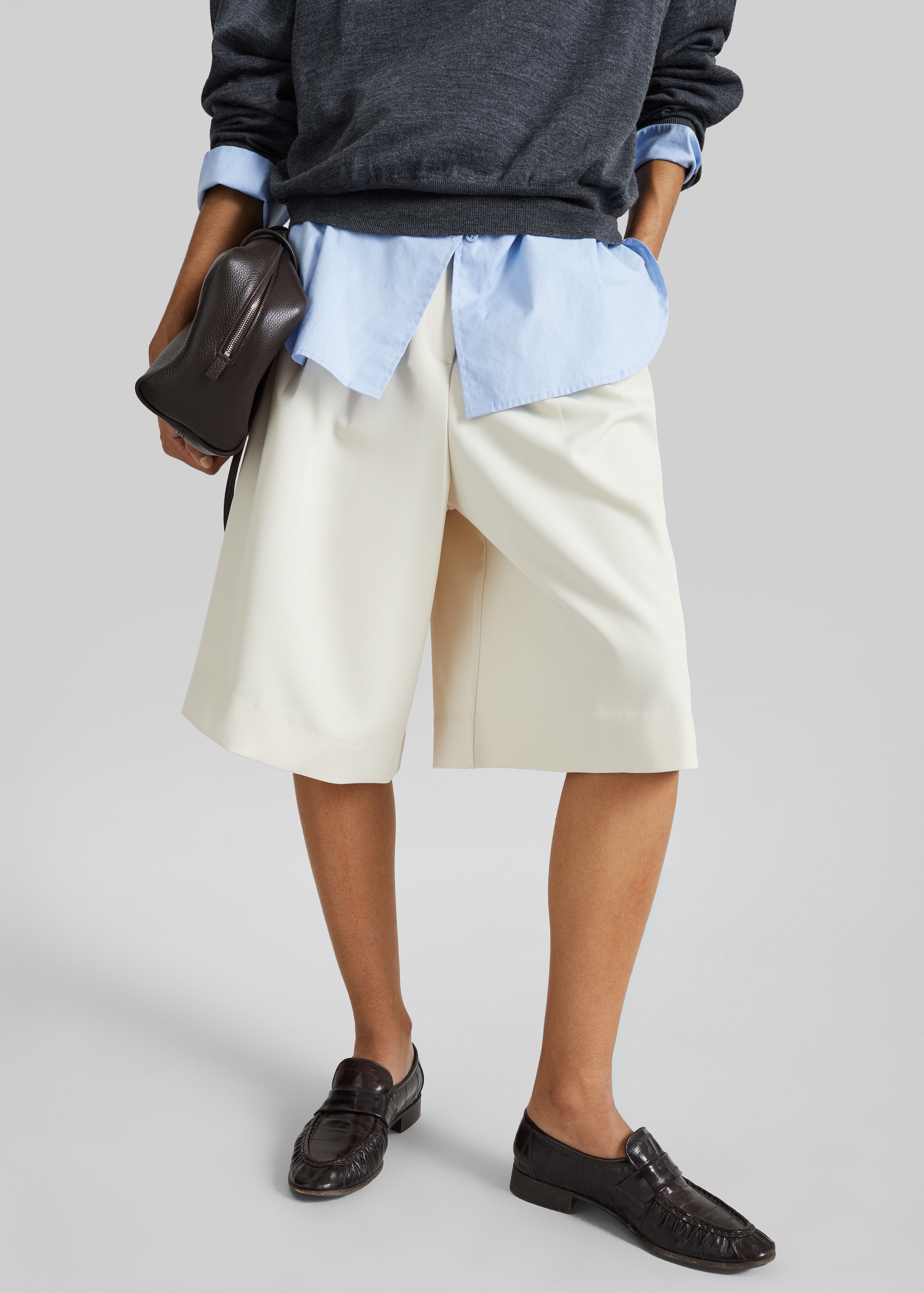 Martel Pleated Bermuda Shorts - Cream