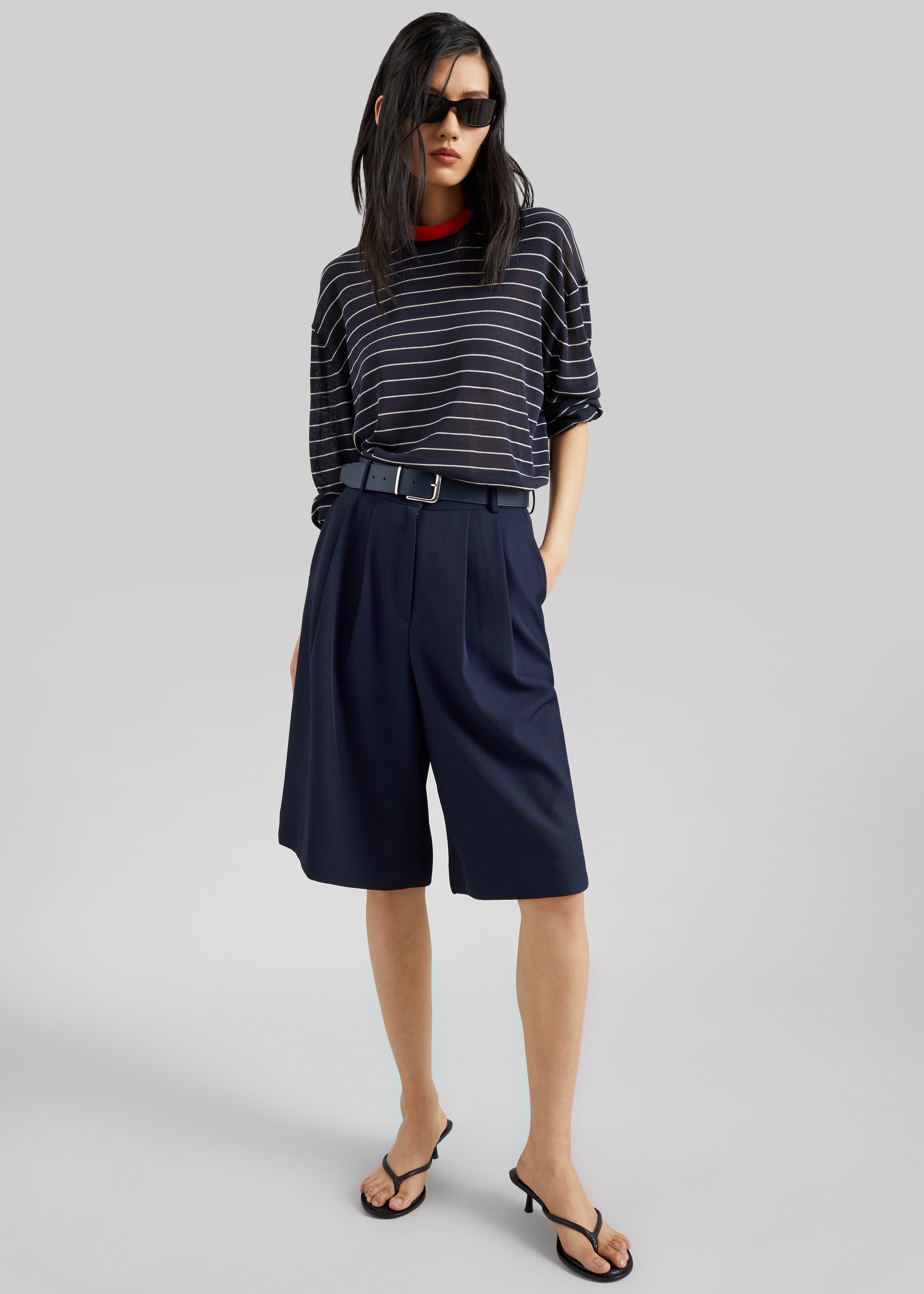 Martel Pleated Bermuda Shorts - Navy
