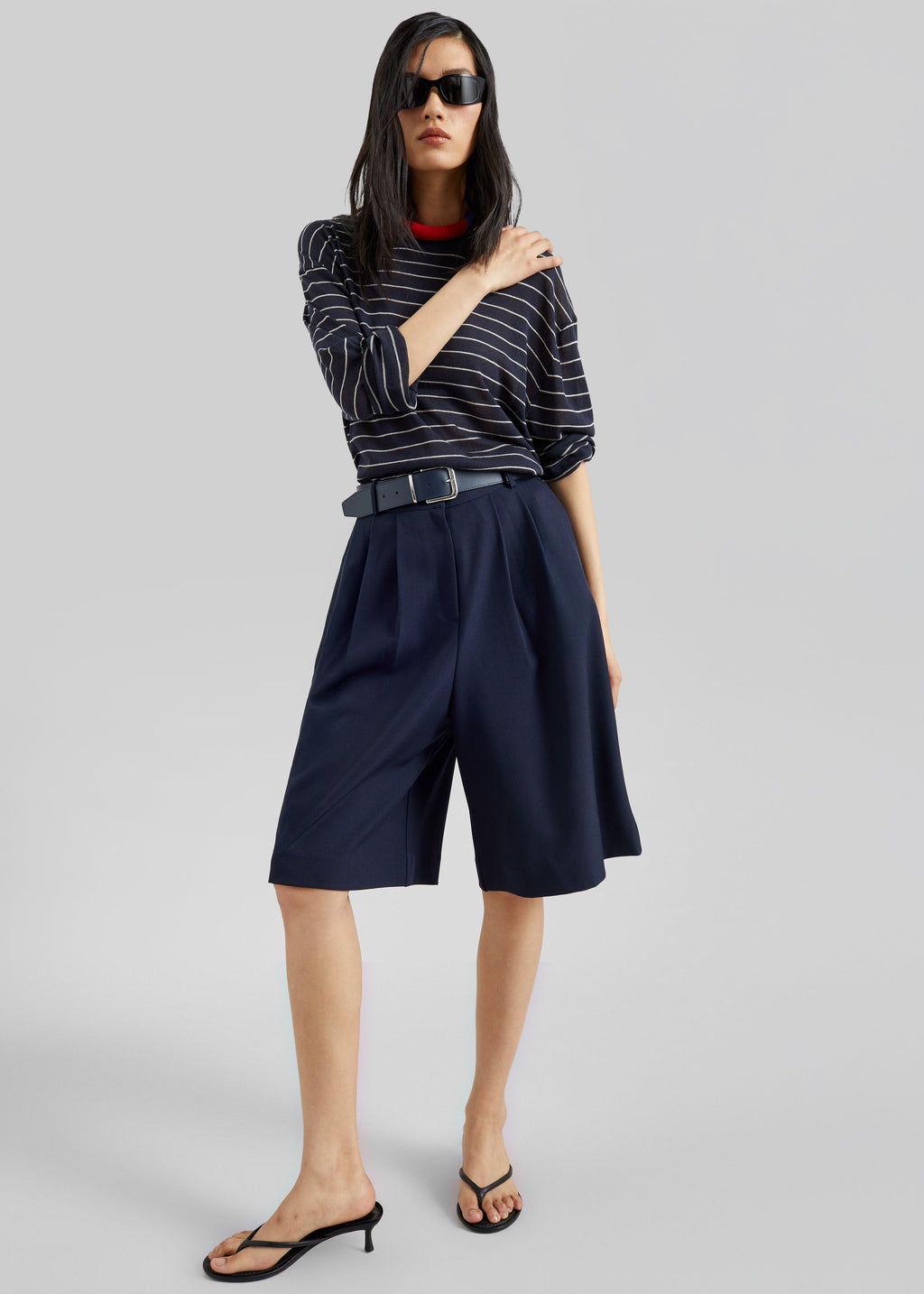 Martel Pleated Bermuda Shorts - Navy