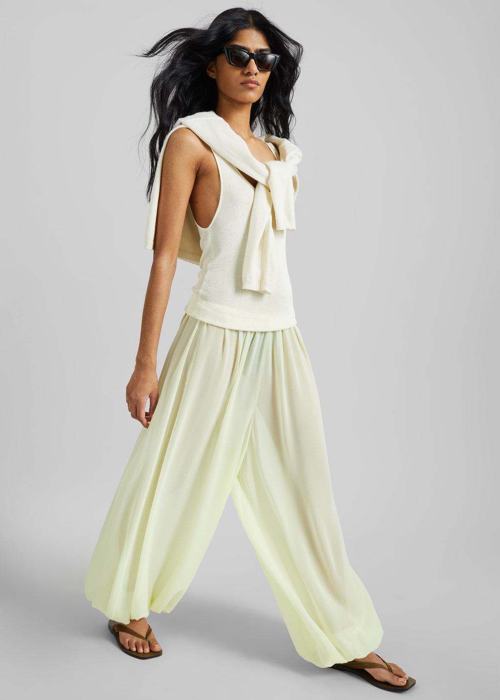 Mio Sheer Balloon Pants - Pale Yellow