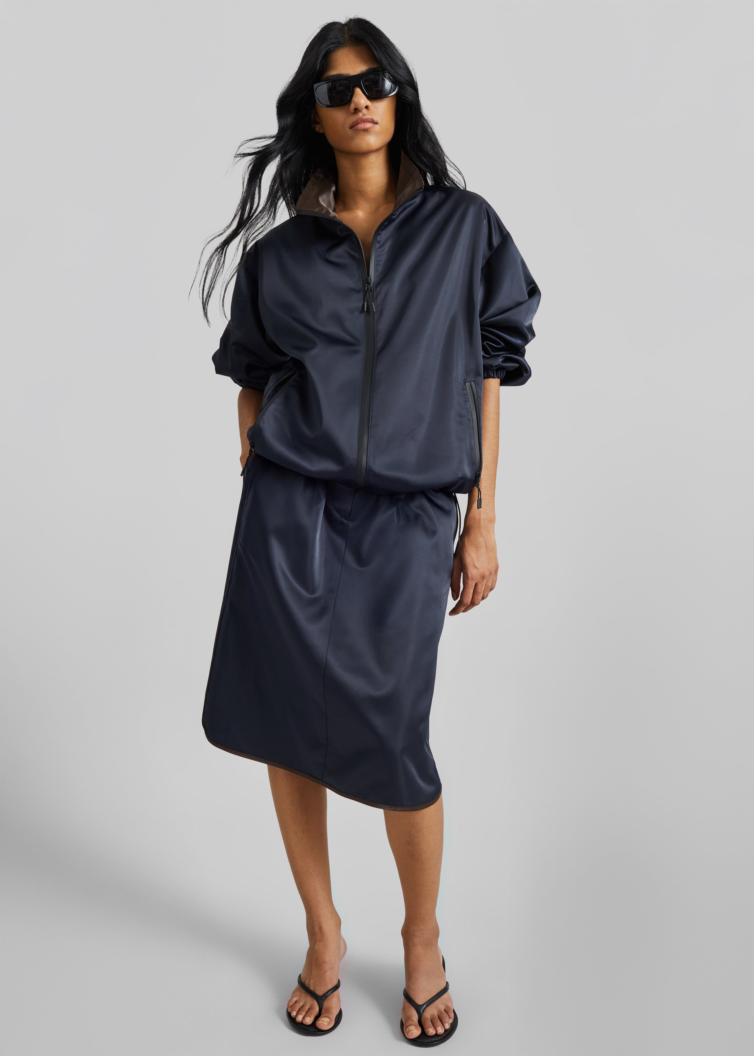 Munich Contrast Piping Midi Skirt - Navy