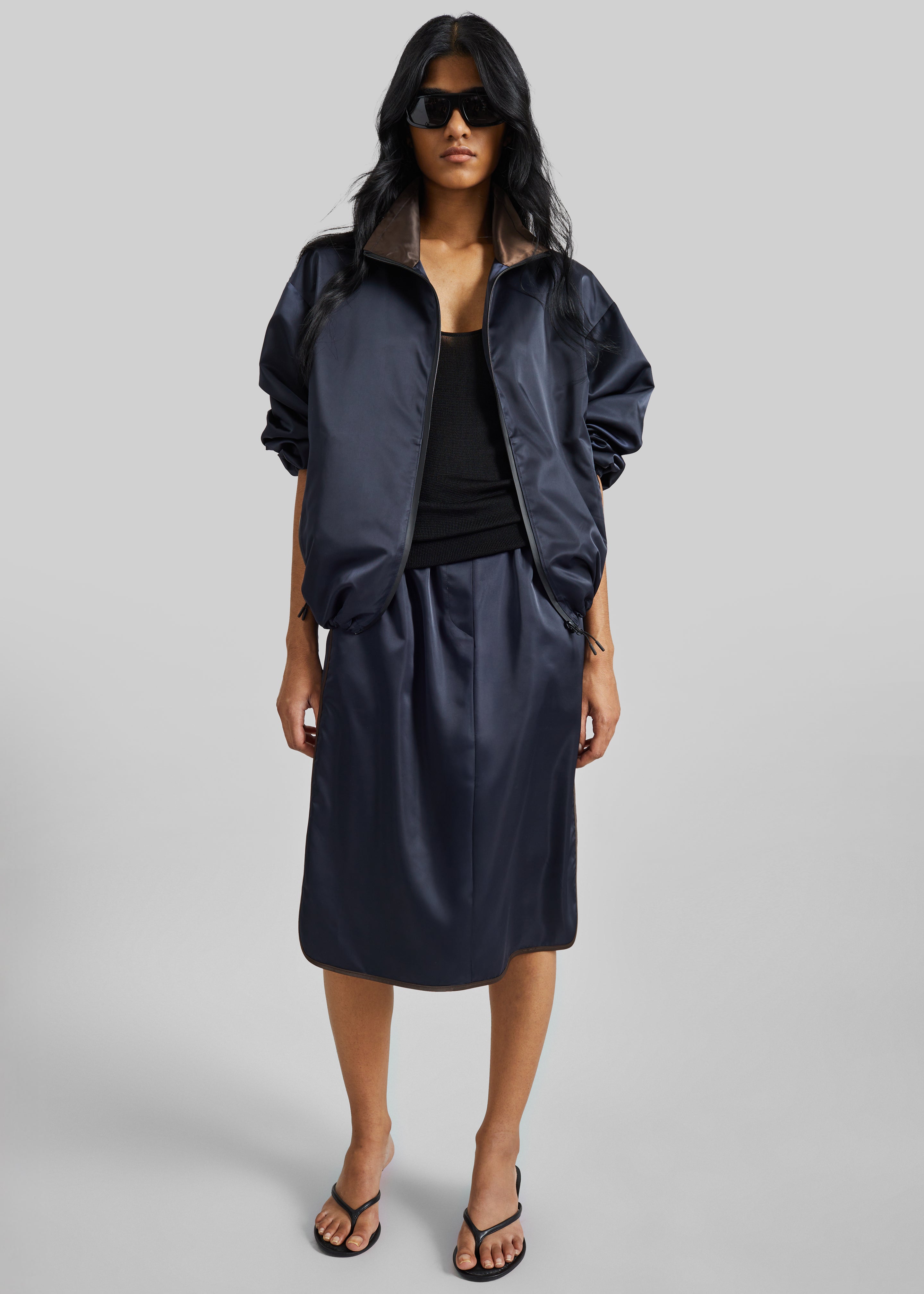 Munich Contrast Piping Midi Skirt - Navy