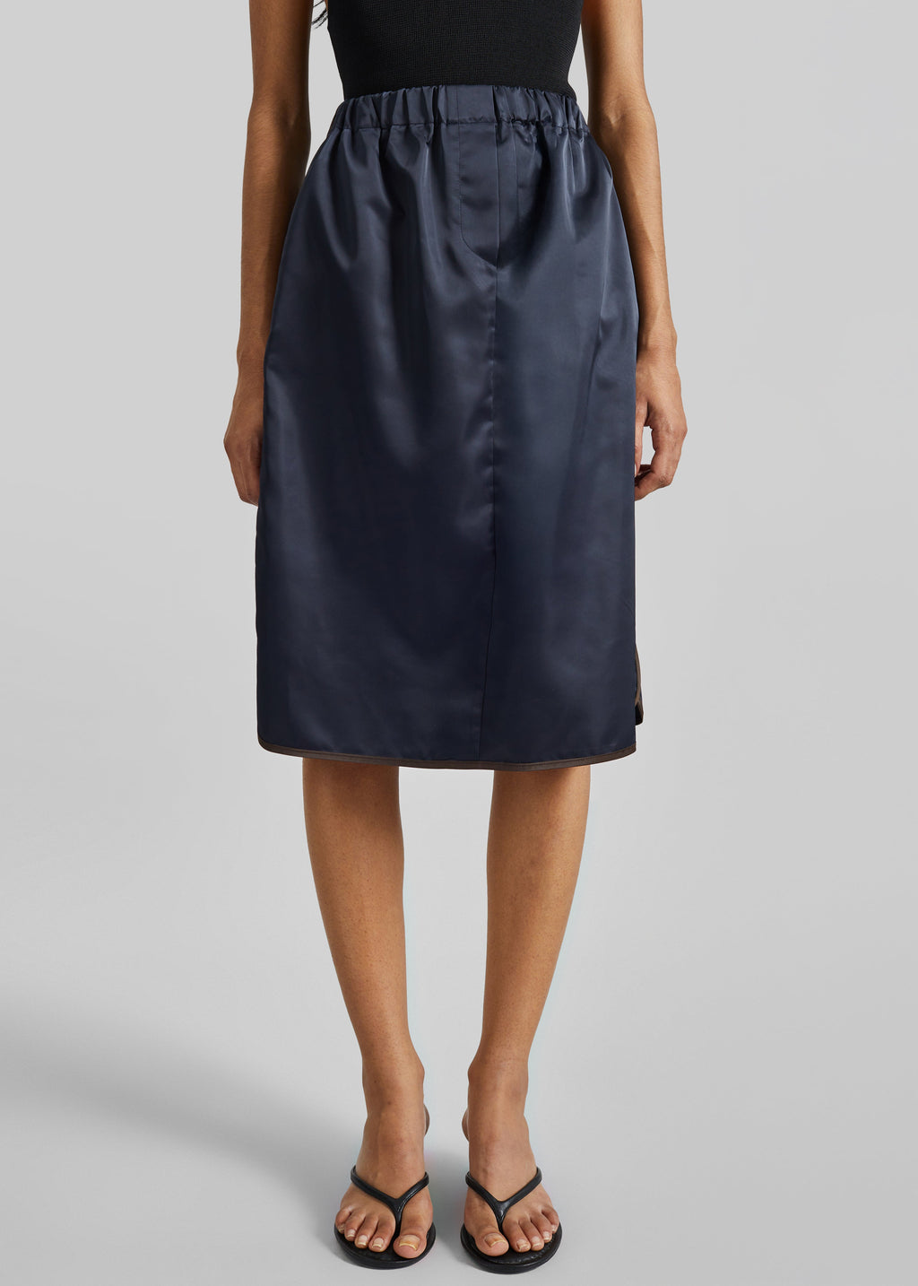 Munich Contrast Piping Midi Skirt - Navy