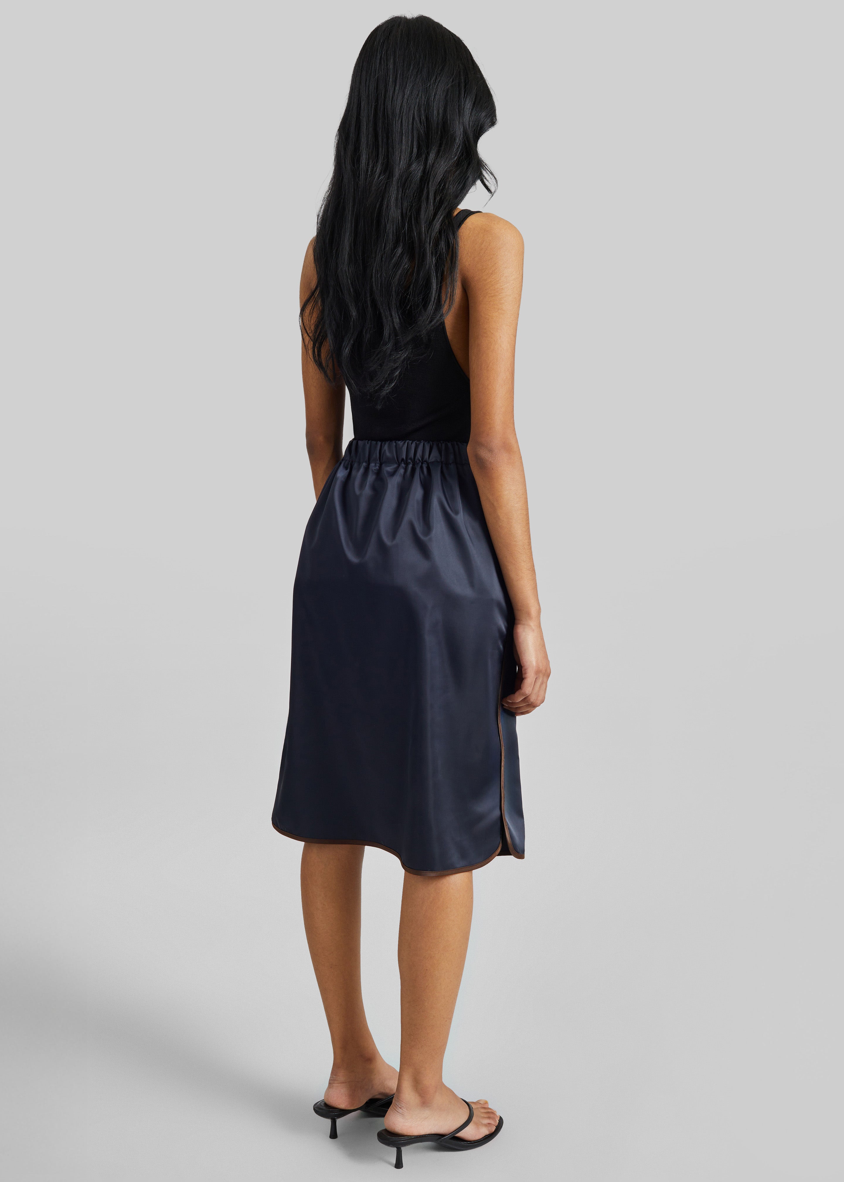 Munich Contrast Piping Midi Skirt - Navy