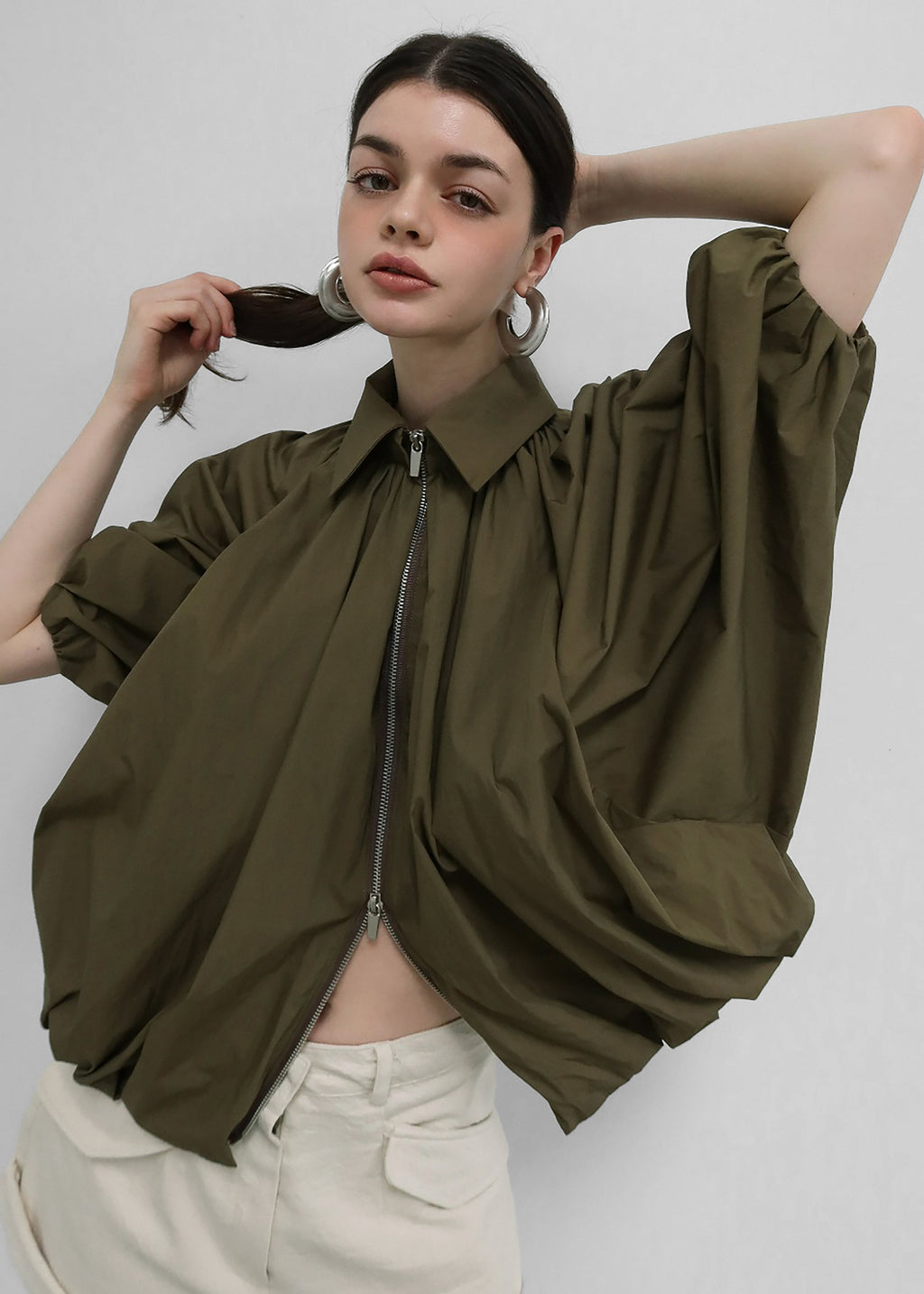 Murray Batwing Sleeve Balloon Jacket - Olive Brown