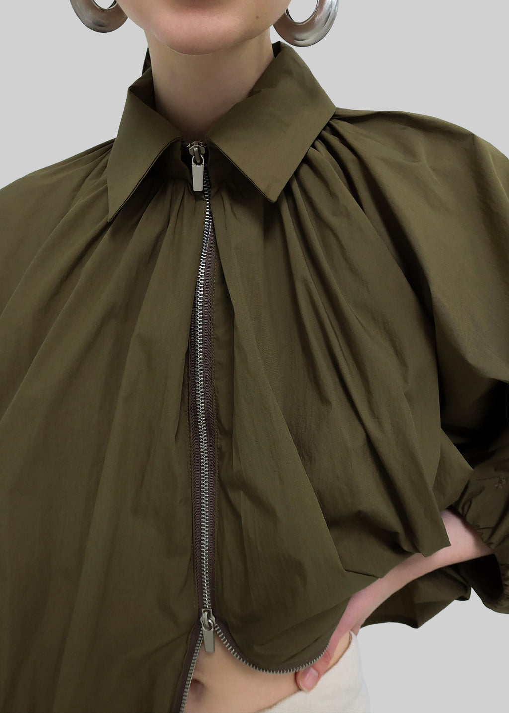Murray Batwing Sleeve Balloon Jacket - Olive Brown