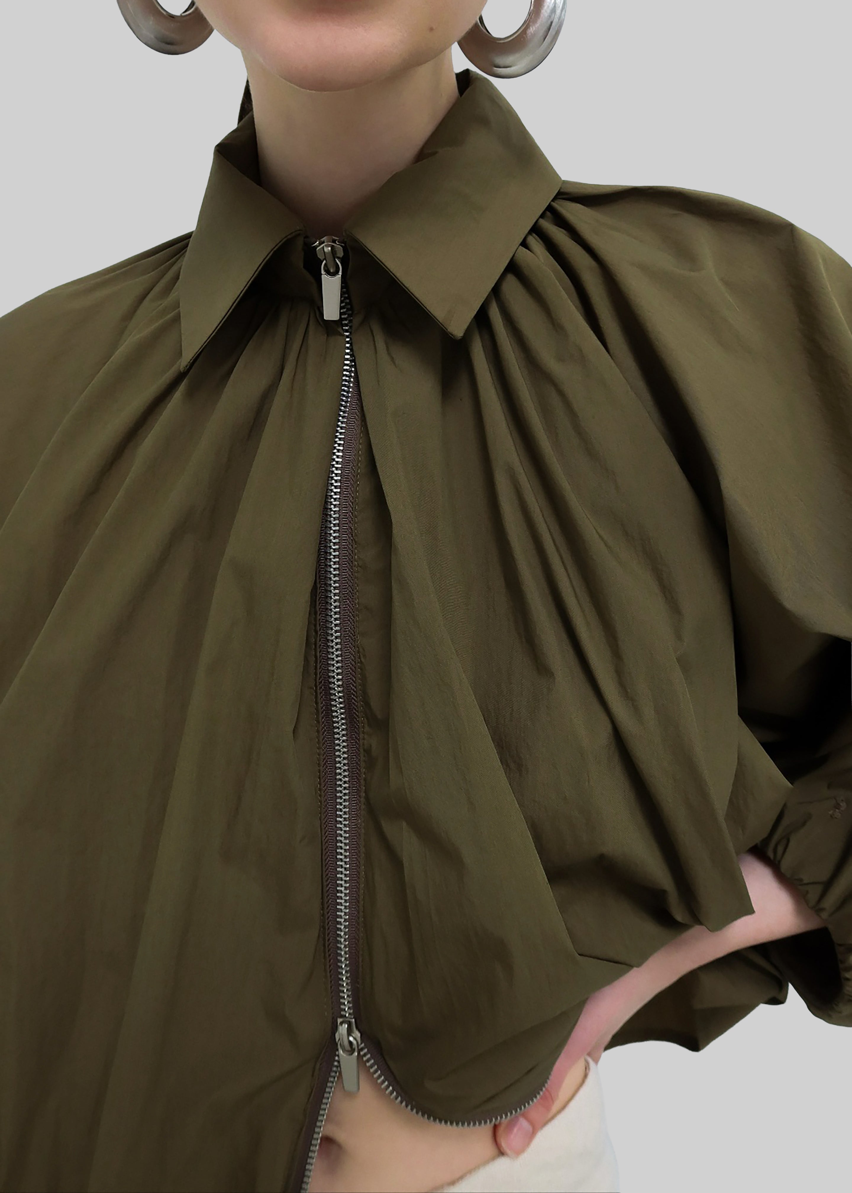 Murray Batwing Sleeve Balloon Jacket - Olive Brown