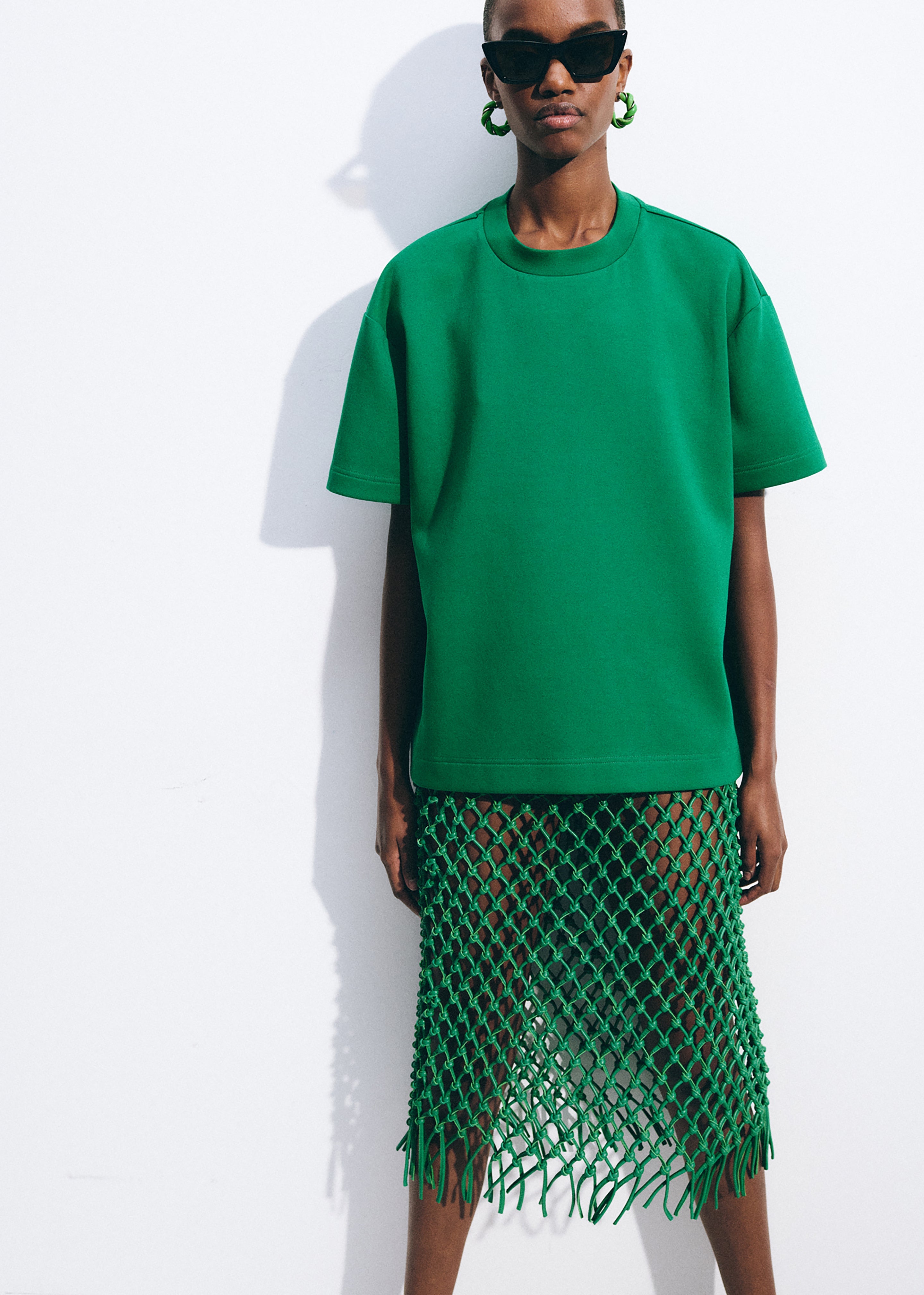 Nelaya Leather Macrame Skirt - Emerald