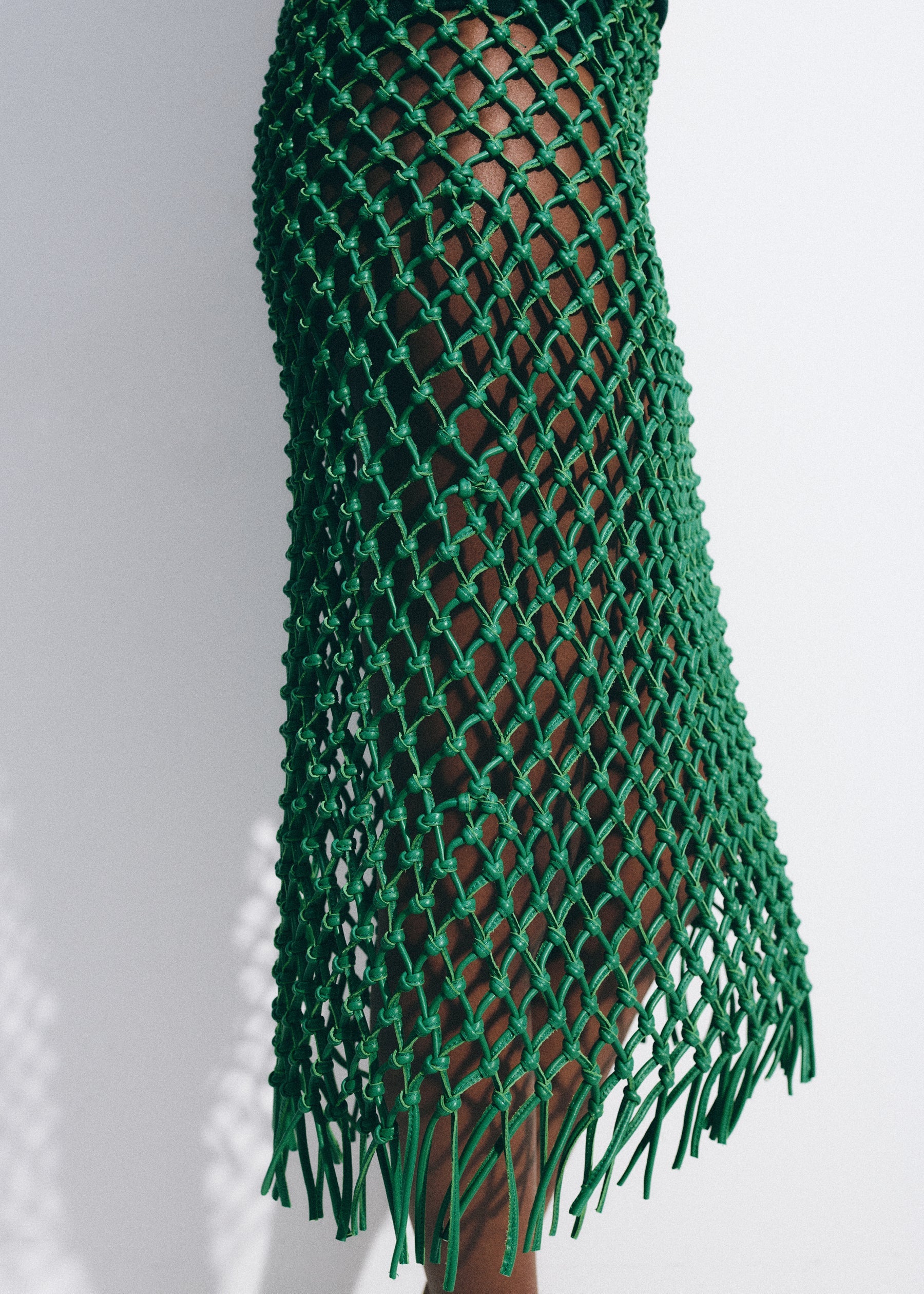 Nelaya Leather Macrame Skirt - Emerald