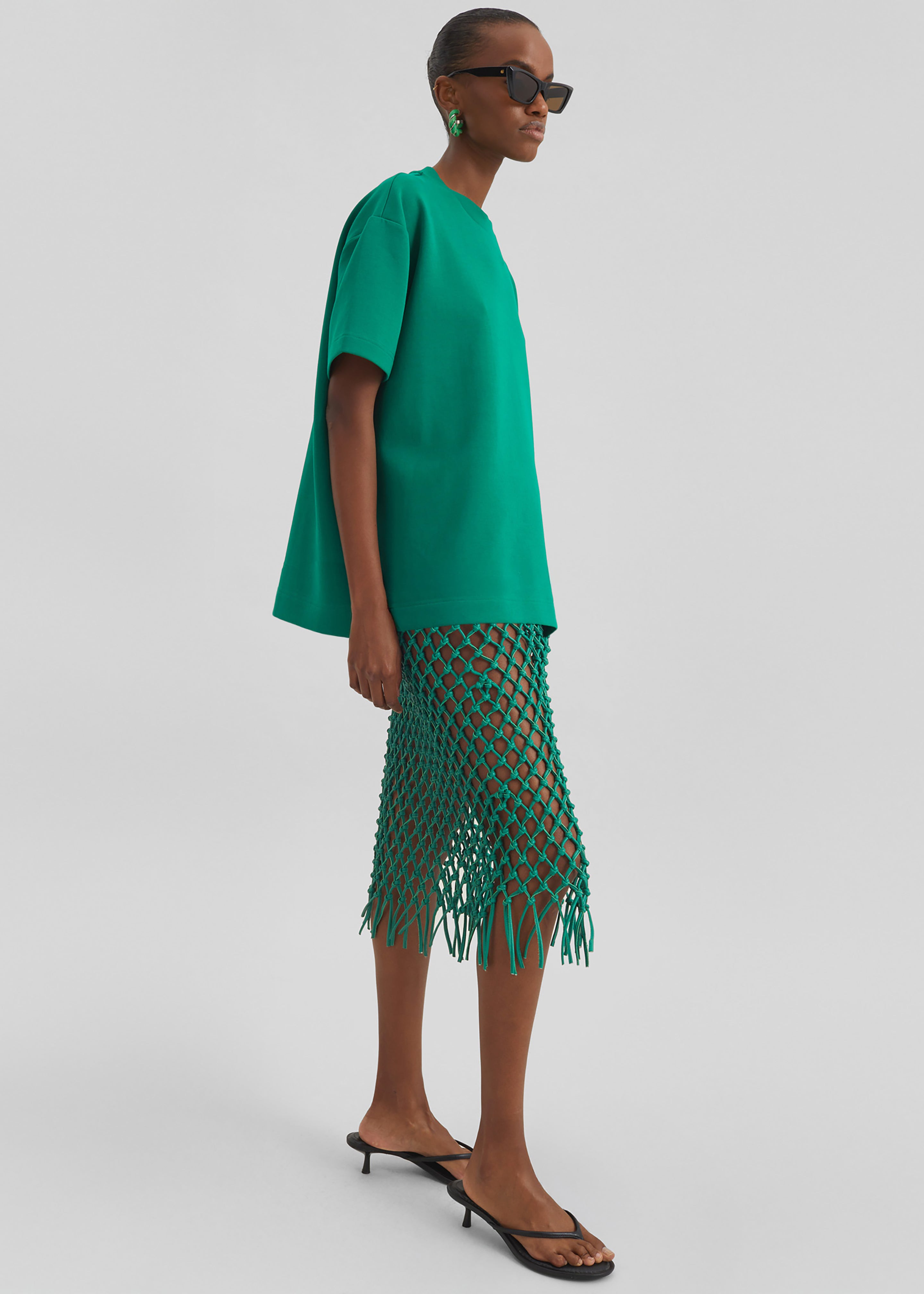 Nelaya Leather Macrame Skirt - Emerald