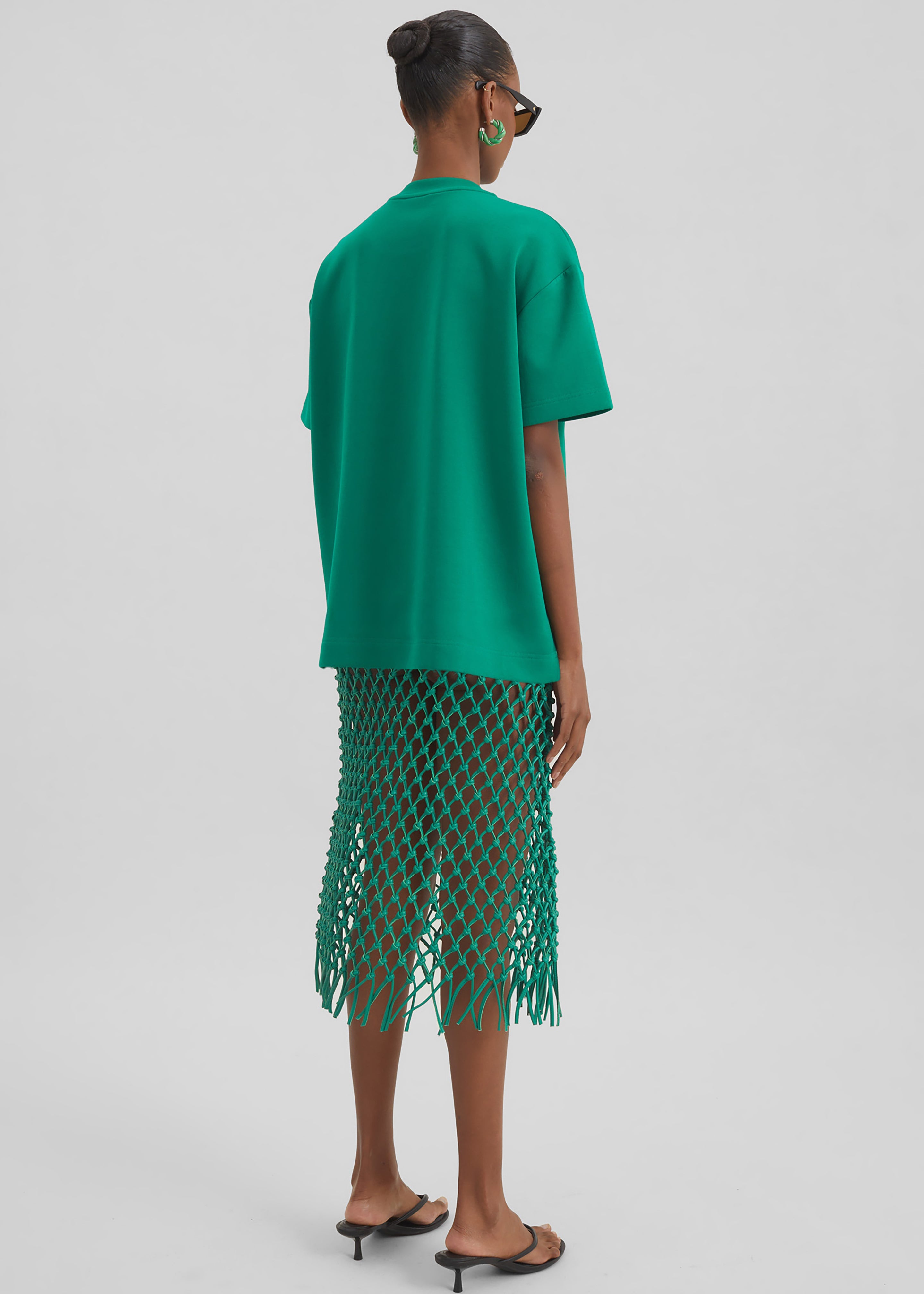 Nelaya Leather Macrame Skirt - Emerald